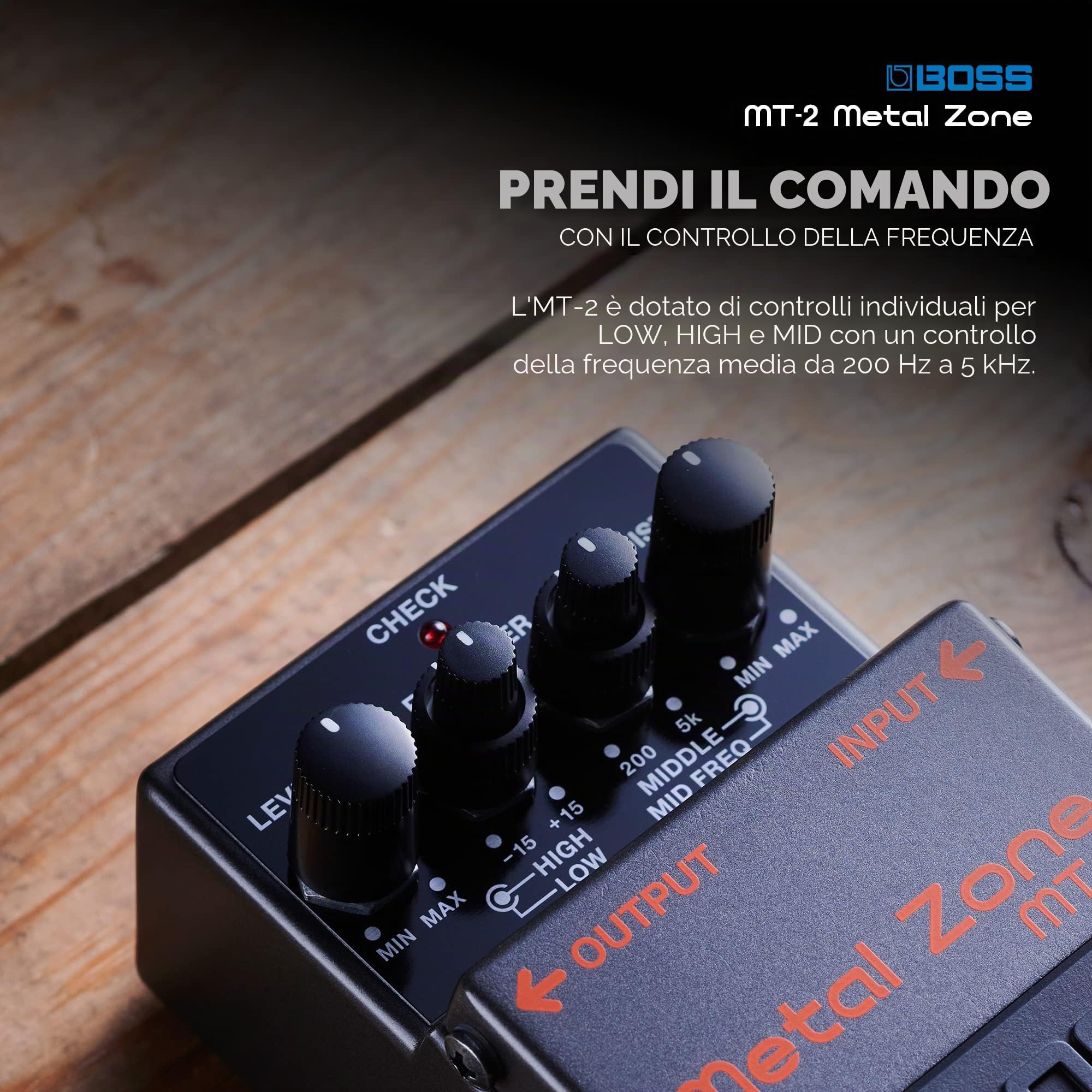 BOSS MT-2 Pedale Effetti Classic Metal Zone | Distorsione High-Gain Leggendaria per Chitarra e Basso | Circuito di Gain a Due Stadi | EQ Attivo a Tre Bande