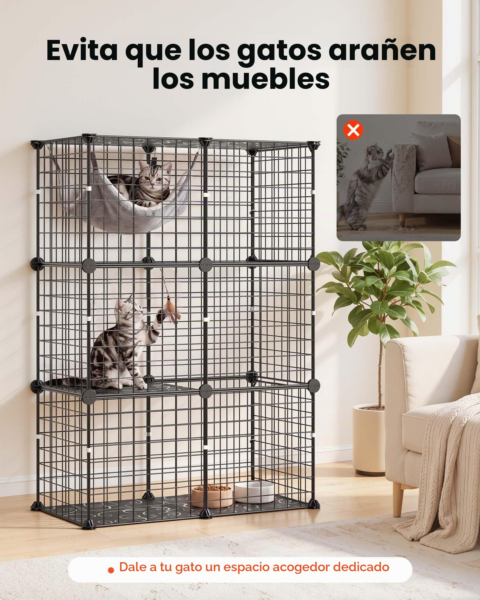 VEVOR Jaula para Mascotas de 3 Niveles 71,1x35,5 x 104,1 cm Casa de Gatos