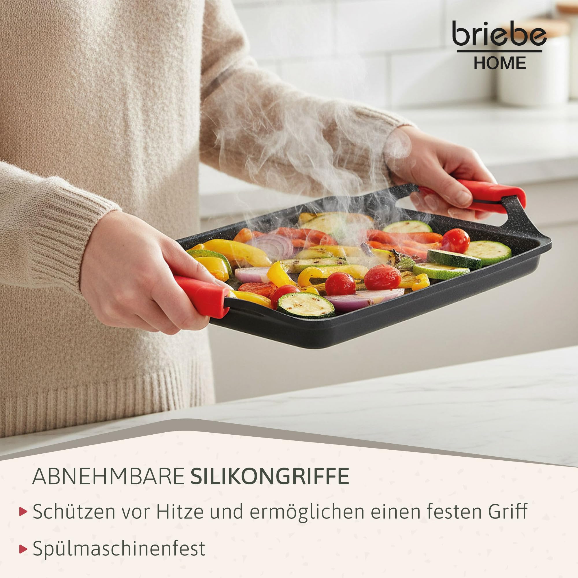 briebe Black Titanium Grillplatte Induktion, Antihaft Titanium, Aluminiumguss, Grillpfanne Bratblech 43x25cm, PFOA-freie Beschichtung, Silikongriffe, Keramikkochfeld, Gas, Ofen