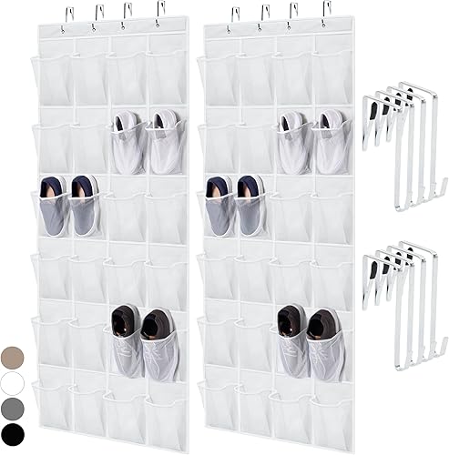 HOME GENIE Organizador de zapatos para colgar sobre la puerta, paquete de 2, 24 bolsillos de malla transpirable, soporte de almacenamiento para