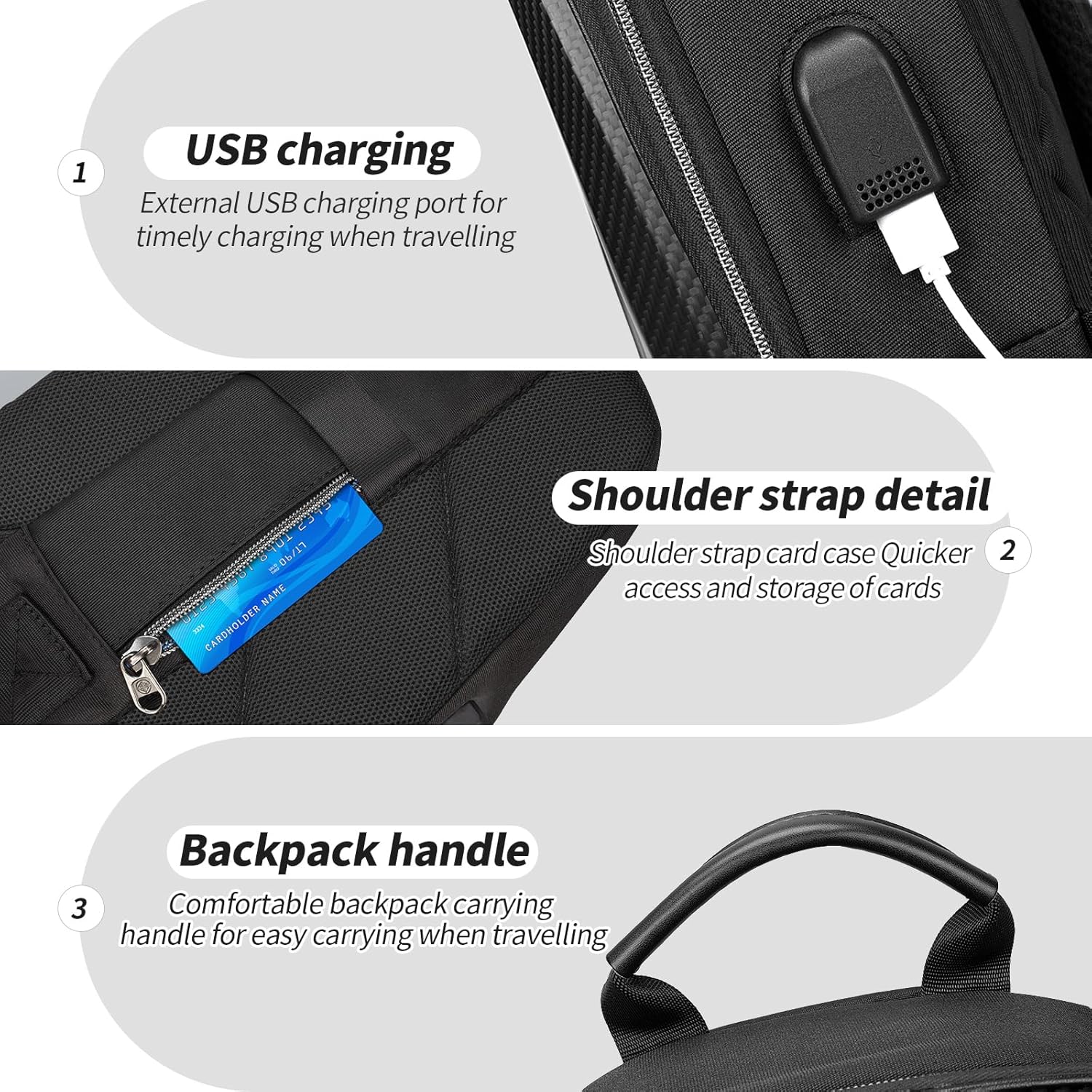 Carbon Fiber Sling Bag,Hard Shell Sling Backpack for Men,Anti-Theft Crossbody Backpack with USB Charging Port,Lockable,Waterproof,Single Strap Shoulder Pack for Travel Hiking