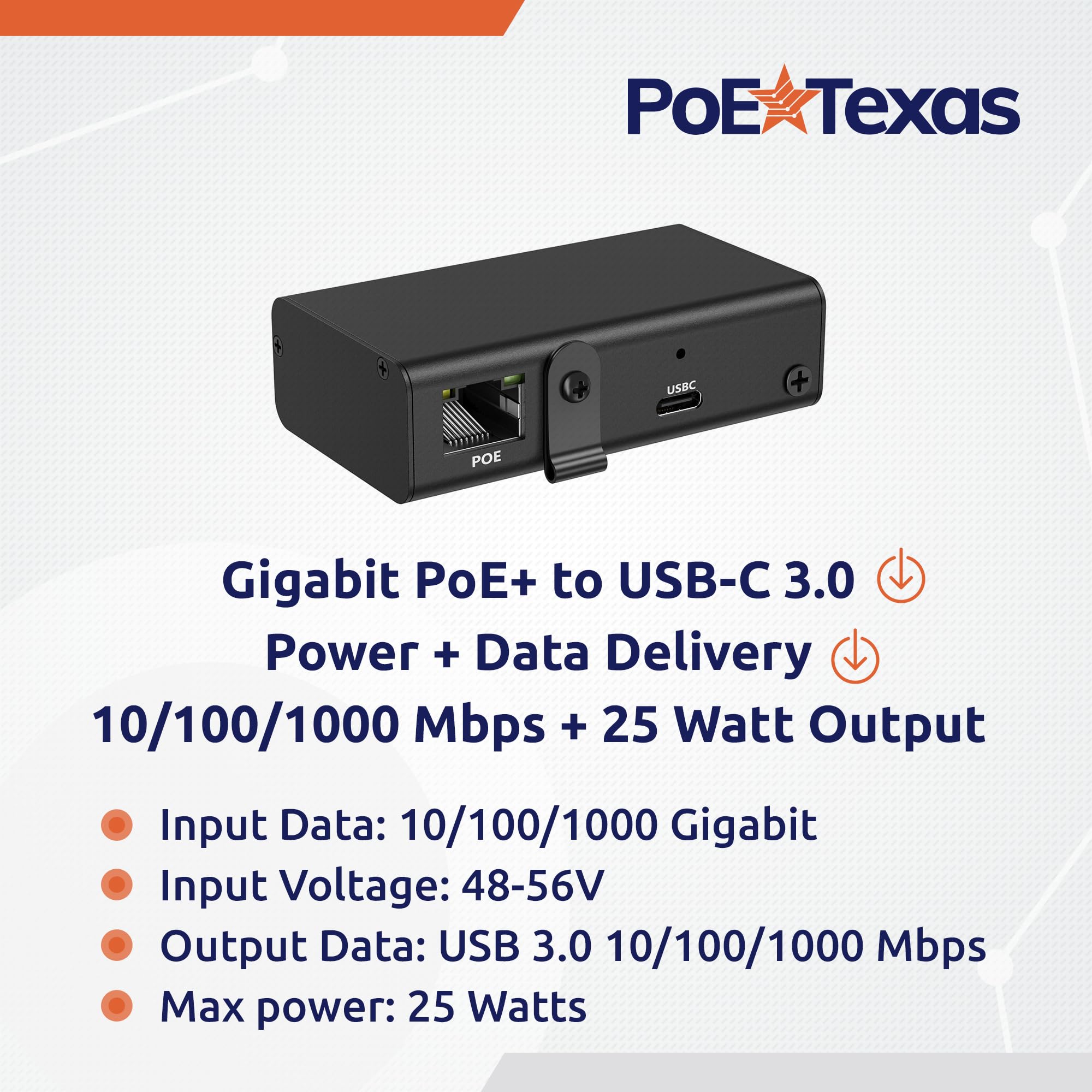 Amazon.co.jp: PoE Texas Gigabit PoE+ (802.3at) - USB-C 3.0 電源 + データ配信  25ワット出力 - パワーオーバー イーサネット アクティブ PoEアダプター USB-C iPad Pro 12.9 Surface Go  Galaxy ...