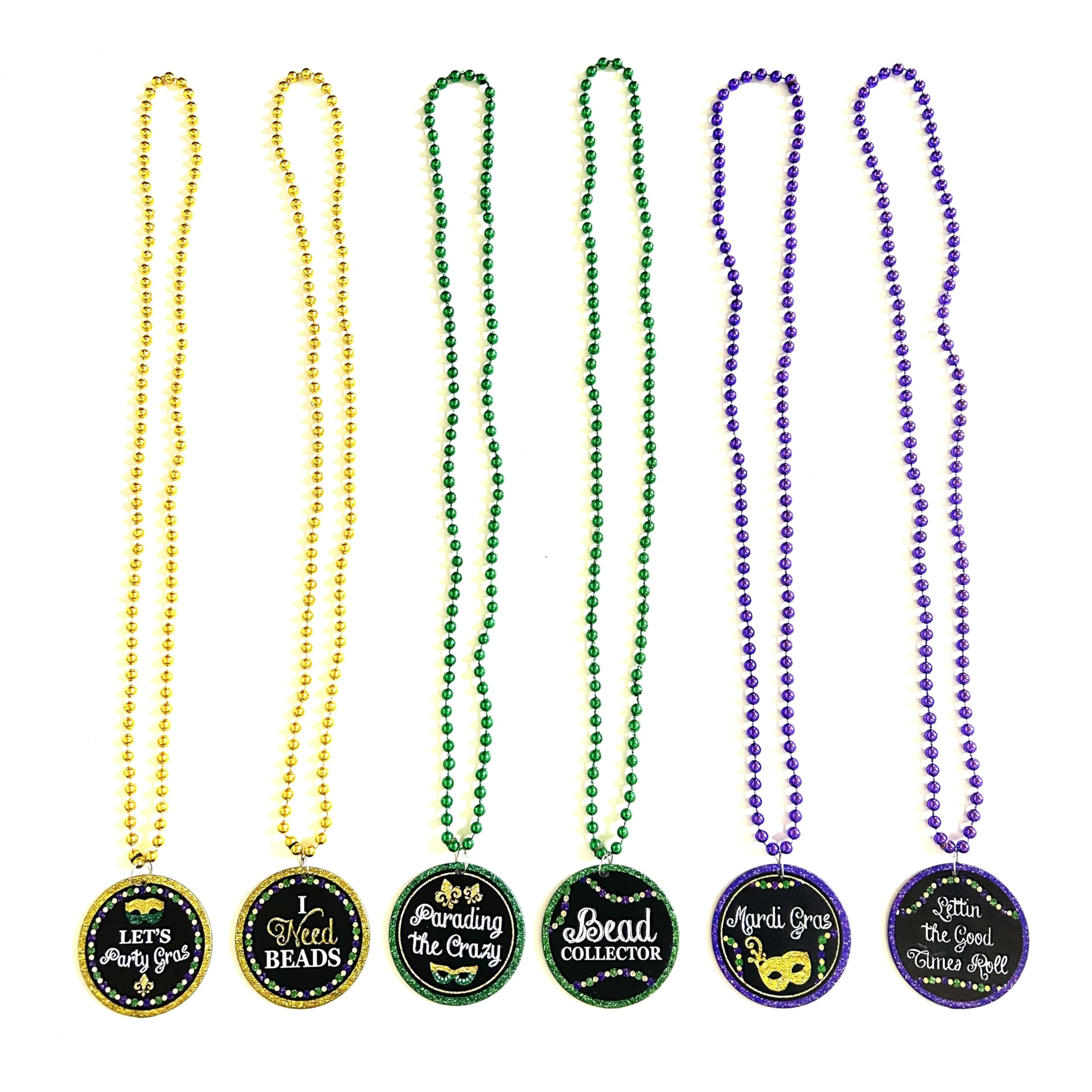 YSPPF 12 Pcs Mardi Gras Beads Necklaces Purple Green Gold Mardi Gras Parade Throw Beads Party Decorations