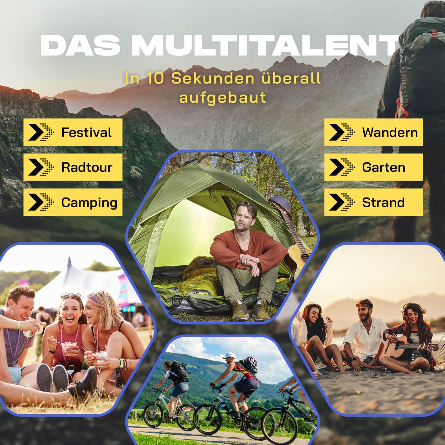 Where Tomorrow Pop Up Zelt | 4 Personen Zelt oder 5-6 Personen Zelt mit Kühl- & Verdunklungseffekt | Wetterfestes Camping Zelt Regen, Schnee, Wind | mit hoher Bodenwanne, Moskitonetz, Dachlüftung