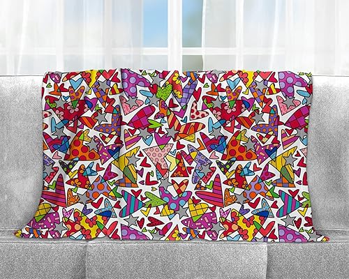 Miniatura 2 de BRITTO Romero Luxe Manta y manta (Nube Nueve) Corazones Coloridos Patrón, 60 x 80 in..