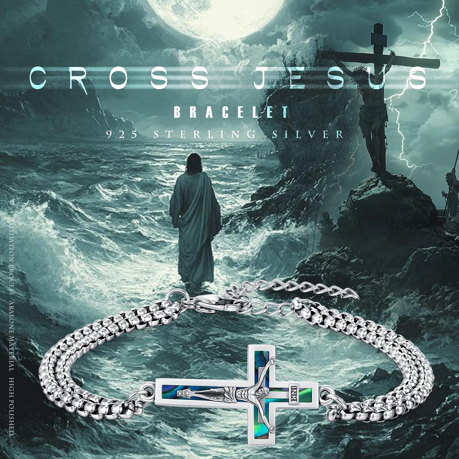 Viking Bracelet 925 Sterling Silver Cross/Mjolnir/Wolf/Urn/Valknut/Vegvisir Bracelet Abalone Urn Jewelry for Men Women - Image 6