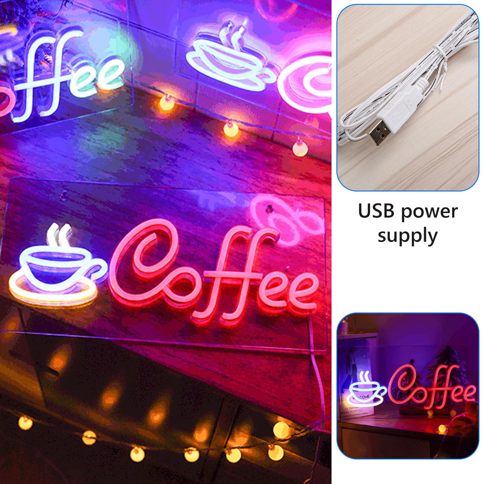 Insegna Al Neon a Forma Di Caffè a LED: Insegne Al Neon Del Caffè, Targa Al Neons Da Caffès, Alimentata Tramite USB Coffee Neons Sign per Caffès, Feste, Cartello