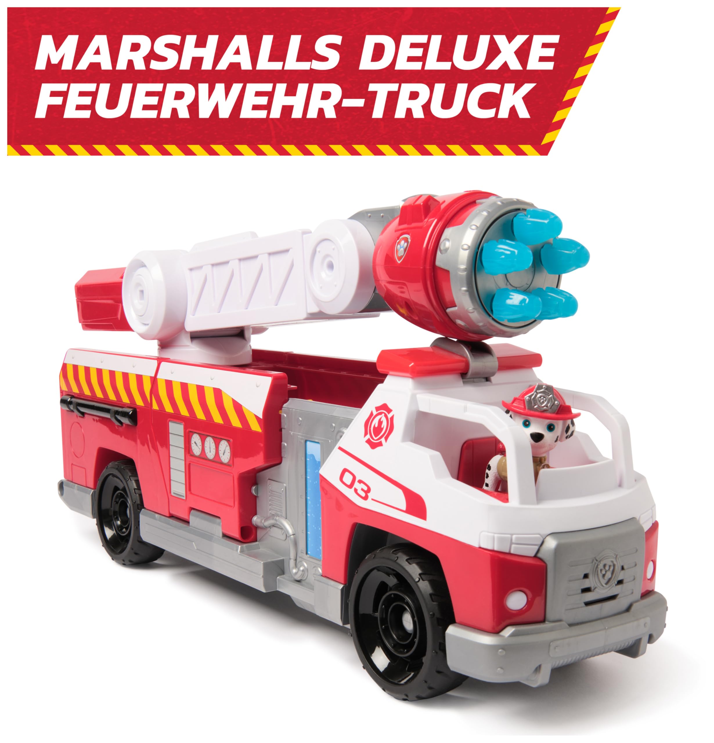 PAW PATROL – Fire Rescue Marshalls Deluxe Feuerwehr-Truck mit actiongeladener Löschfunktion, 50 cm lang, mit Marshall-Figur, kleinem Feuerwehrauto, Licht- und Soundeffekten, für Kinder ab 3 Jahren