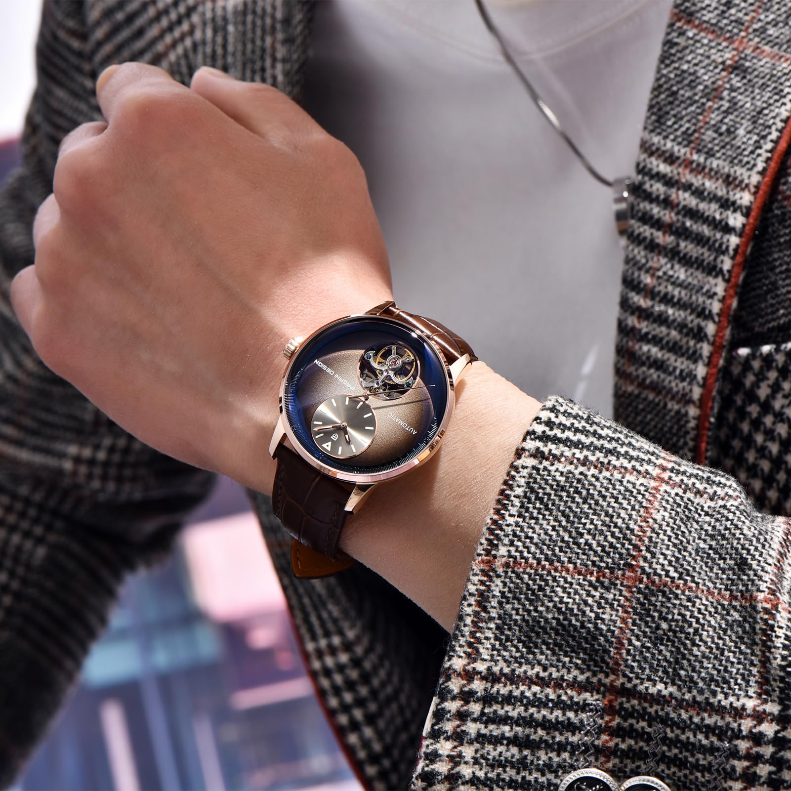Pagani Design Reloj Automático Mecánico para Hombre - Movimiento Esqueleto Visible Acero Inoxidable 316L 42mm Resistente al Agua 100m (10ATM) Premium Cristal de Zafiro
