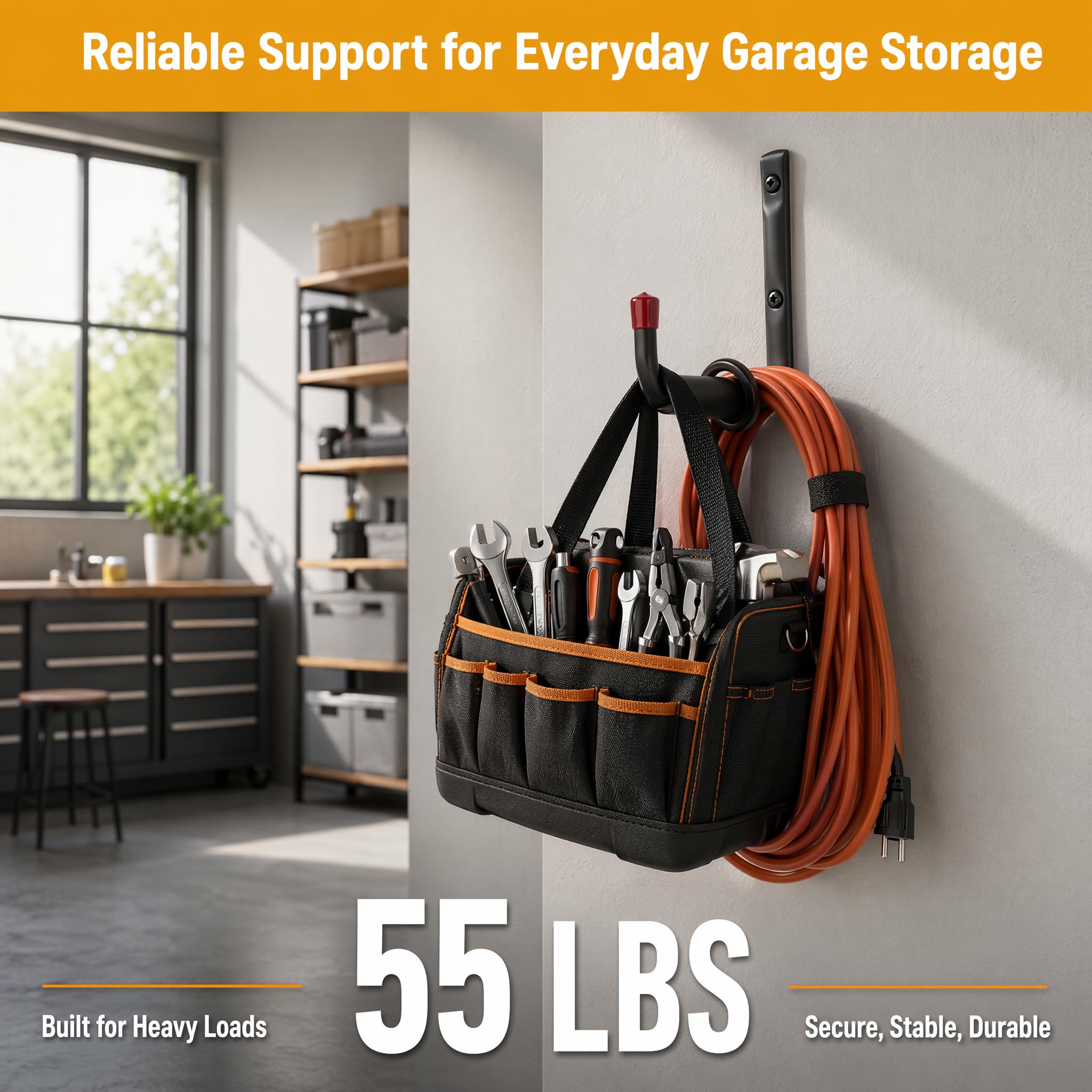 Garagenhaken, robust, Stahlhaken mit EVA-Schaum-Polsterung, 38,1 cm, Wandhalterung, J-Organizer, Aufhänger zum Aufhängen von Fahrrädern, Kajaks, Gartenwerkzeugen, Schlauchen, Fahrradregalen, 6