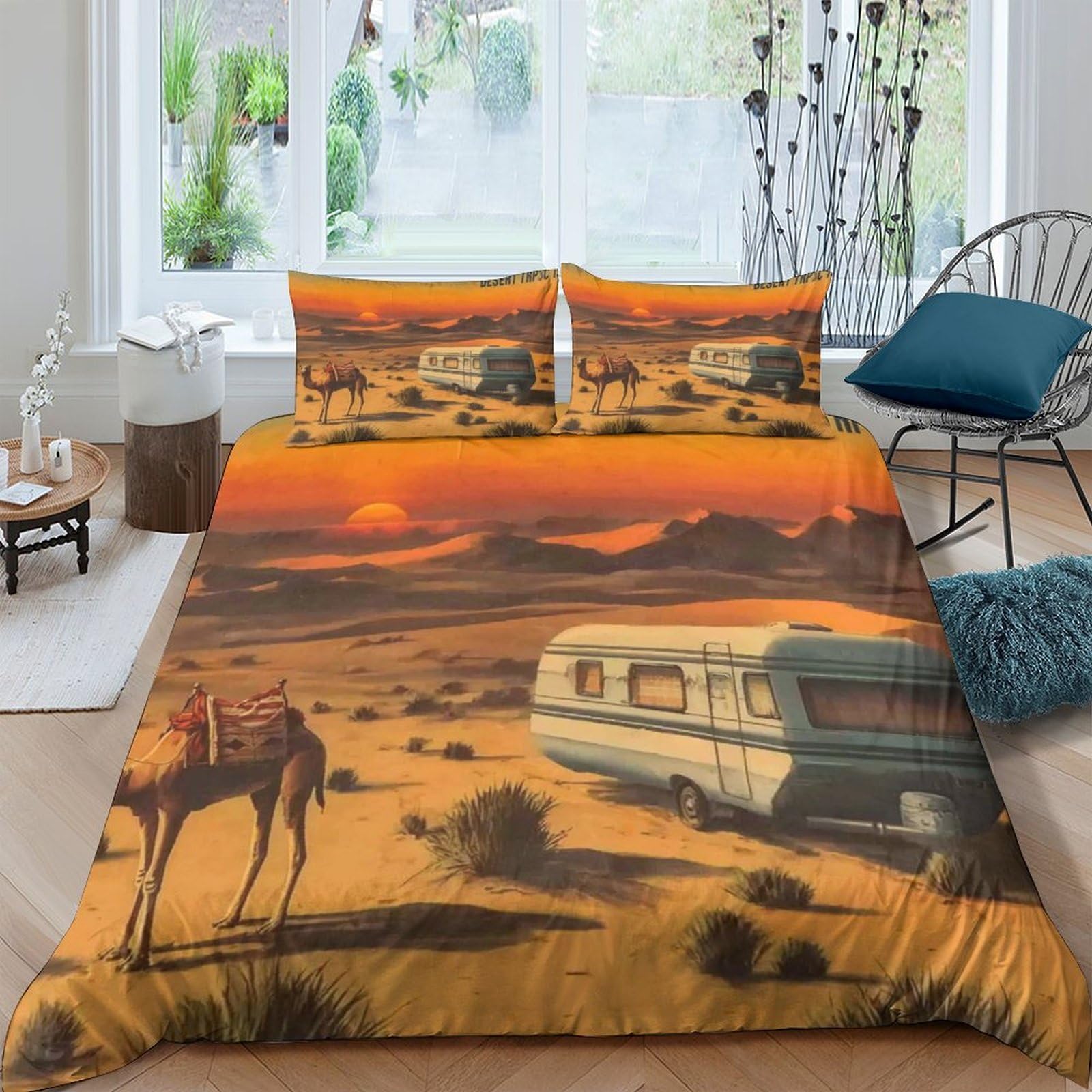 Ctjqhvkz Style-5 3D Printed Sunset Desert Landscape Fitted Sheet Microfiber Soft Breathable Camel Caravan Mattress Cover For Bedroom Guest Room Decor Single（135X200cm）