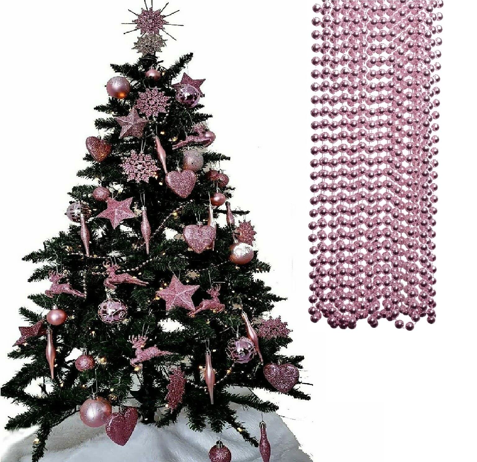 Ukdeals Direct Blush Ukdd® 10M Long Christmas Bead Chain - Christmas Shiny Bead Garlands - Christmas Tree Decorations (Blush)