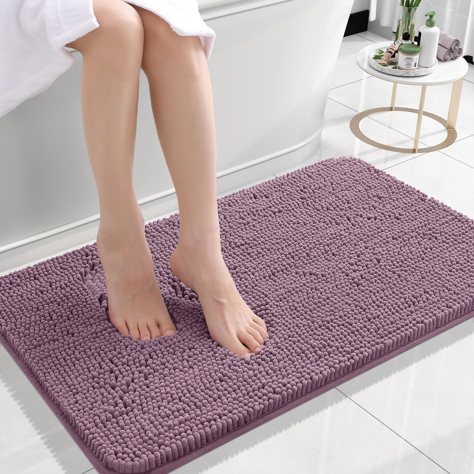 Photo 1 of OLANLY Small Bathroom Rugs 24x16, Extra Soft Absorbent Chenille Bath Rugs, Rubber Backing Quick Dry, Machine Washable Bath Mats for Bathroom Floor, Tub and Shower, Home Decor Accessories, Deep Plum
