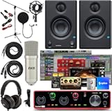 Scarlett 4i4 4x4 USB Audio Interface Full Studio Bundle with Download for Creative Music Production Software Kit and Eris 4.5 Pair Studio Monitors and 1/4” Instrument Cables