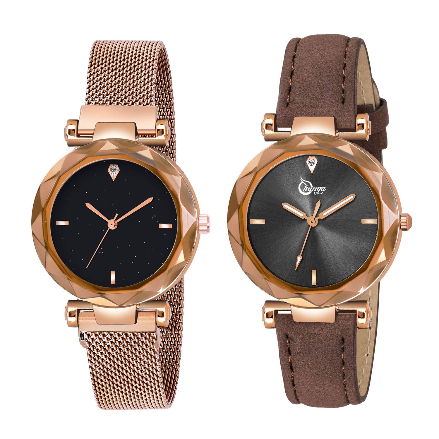 New Luxury Looking Brown & Rose Gold Magnet Strap & Leather Strap Professional Girls Watch Analog Watch - for Girls Combo Pack-2 (B08VF39F17) Amazon Price History, Amazon Price Tracker