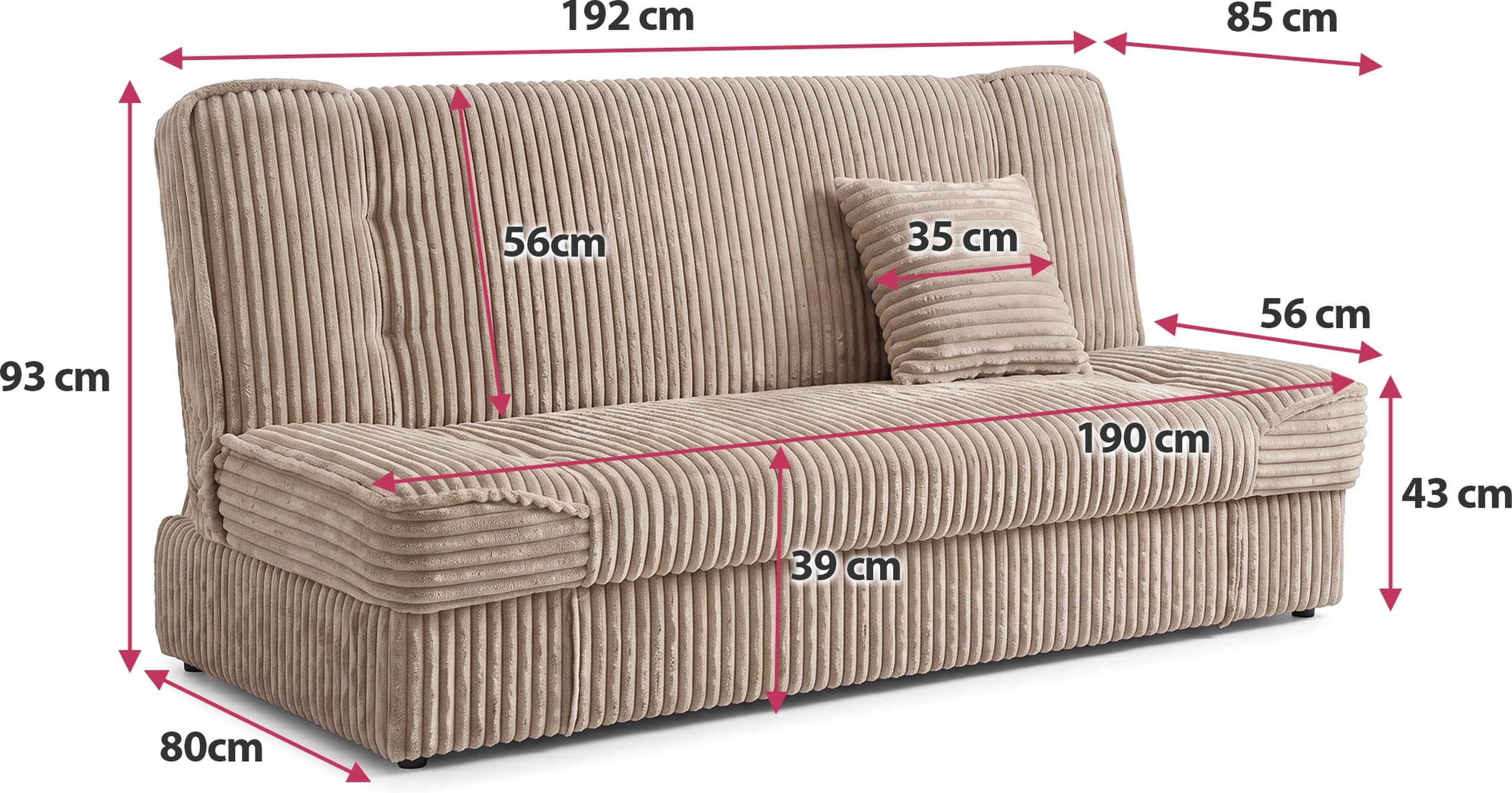 BROMARKT Sofa mit Schlaffunktion Beige Klappsofa 115x190 Cord ZALIA