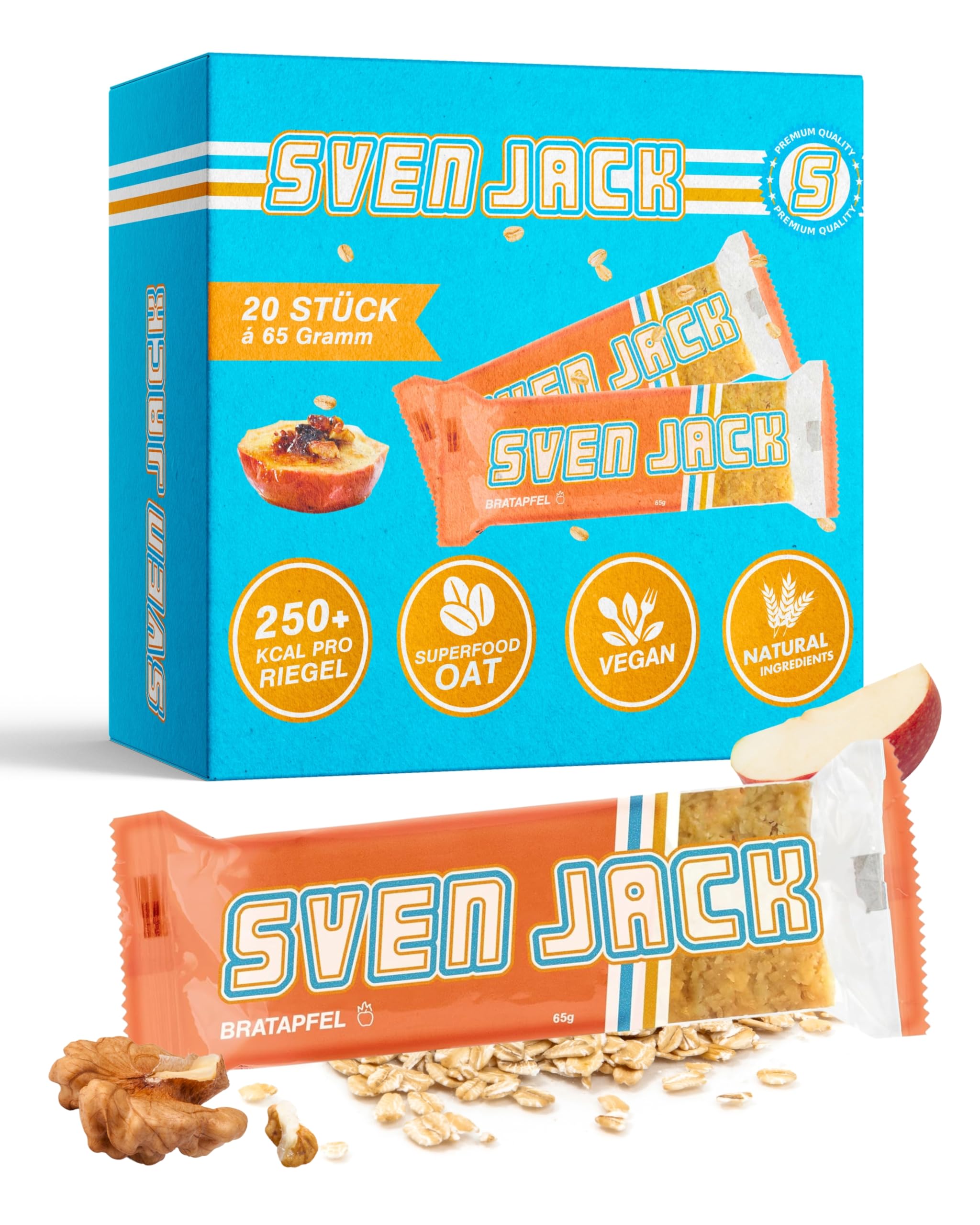 Sven Jack (Energy Cake) Haferriegel Bratapfel 20x 65g I Original Haferflocken Energieriegel I Veganer & Laktosefreier Haferriegel I Langkettige Kohlenhydrate & wenig Zucker I Müsliriegel
