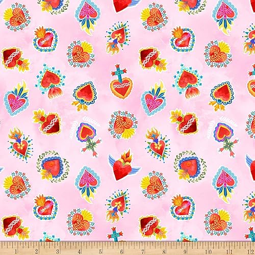 Michael Miller La Vida Loca Corazón Sagrado Rosa, Tela por yarda