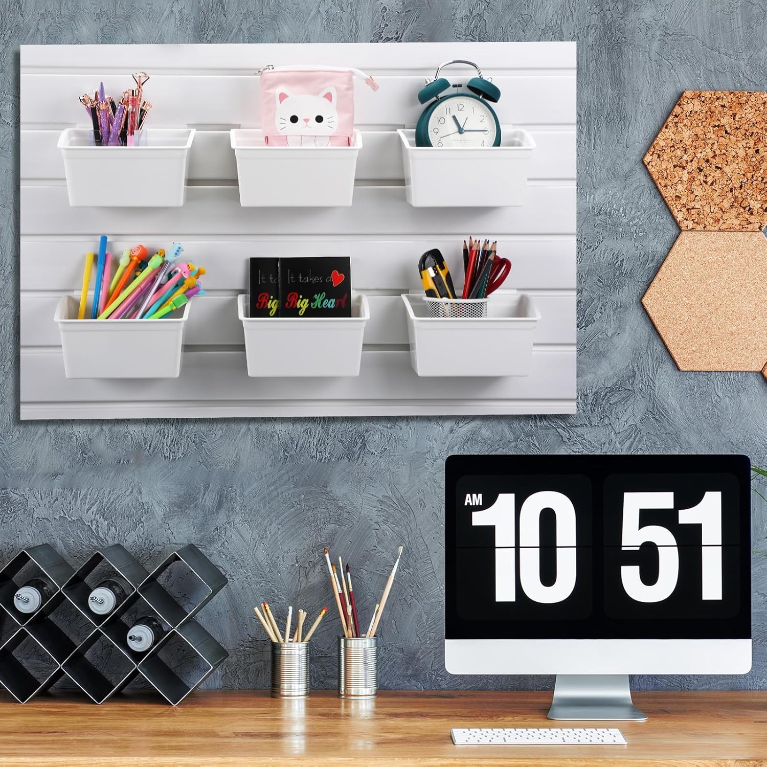 Unittype 12 Pcs Storage Bin Plastic Slatwall Bins for Slatwall Organizer Containers Garage Accessories(White)