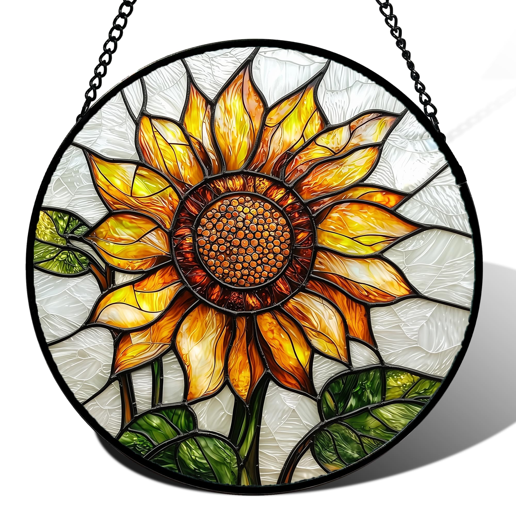 DASTOLL Stained Glass Window Hanging - Sunflower Flower Suncatcher Ready to Hang Window Doors Home Decoration and Christmas, Mother's Day Birthday Gifts for Women, Men, and Mom 14.9x14.9 in