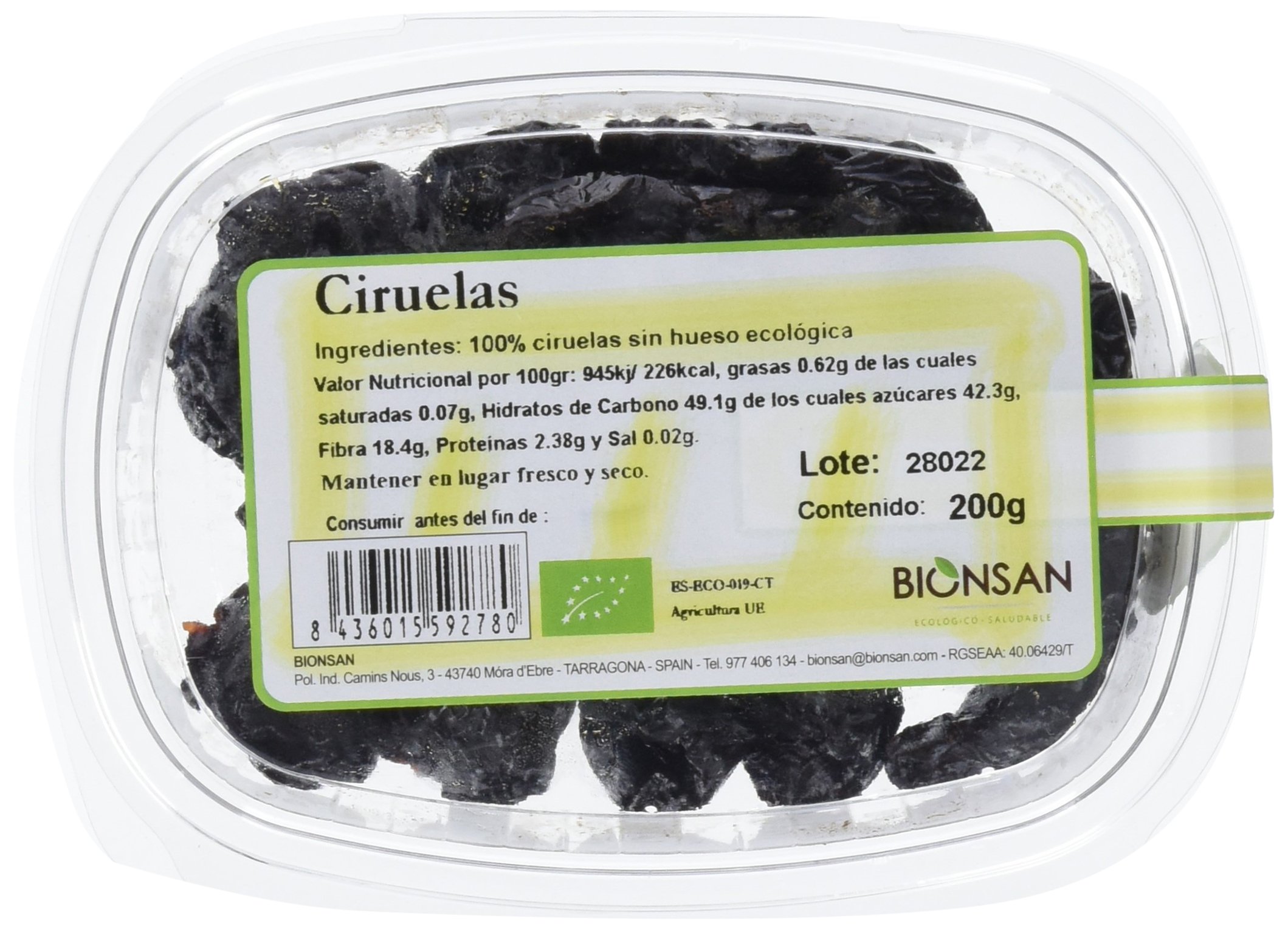 Bionsan Ciruelas sin hueso Ecológicas - 3 Cajitas de 200 gr - Total: 600 gr (191801)