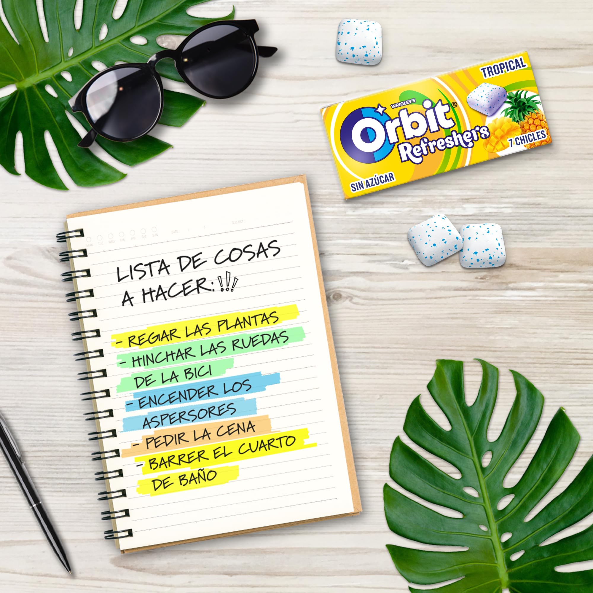 Orbit Refreshers Chicles Sin Azúcar Sabor Tropical en formato gragea Handypack, 16x7uds