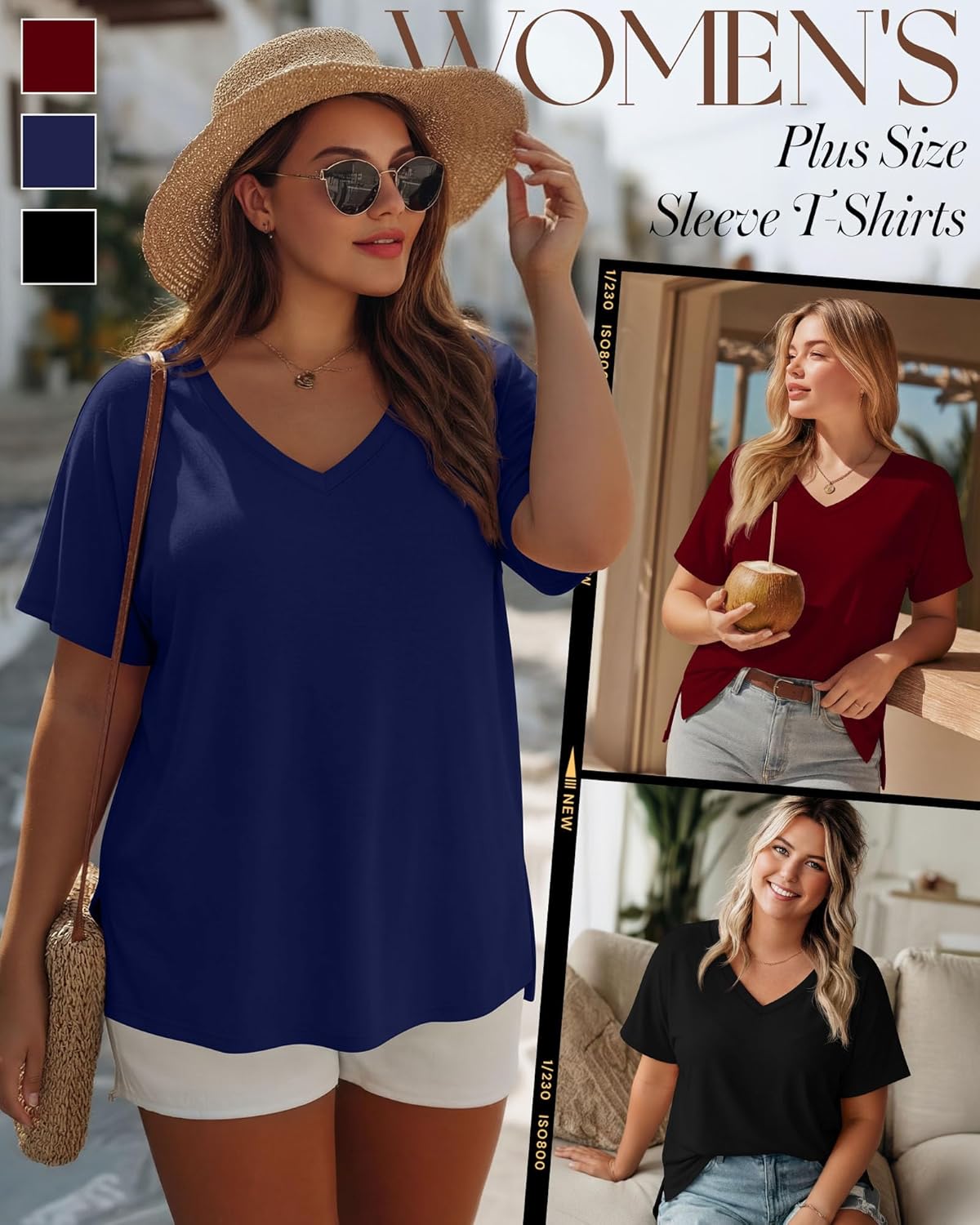 Ficerd 3 Pack Plus Size V Neck T-Shirts for Women, Short Sleeve Split Side High Low Hem Tunics Tops Basic Summer Tee Blouses - Image 4