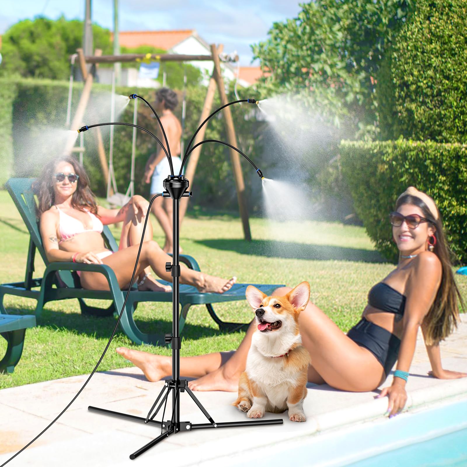 Upgrade Standing Misters for Outside Patio - Portable Misting System for Cooling Outdoor 65 Inch Height Water Mister w 26.5Ft Stand Misting Line for Garden Yard BBQ Pool Water Playing Sprinklers Modern