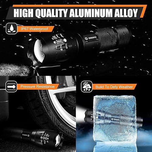 Miniatura 2 de Paquete de 2 potentes linternas LED EDC, luces LED Esgofo brillantes de 3000 lúmenes, luces tácticas de bolsillo de alto lúmenes, XM-L2, 5 modos,