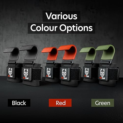 Miniatura 6 de AmStaff Fitness Ganchos de levantamiento de pesas (par) - Correas de muñeca de gimnasio con ganchos de acero para levantamiento de pesas, dominadas,