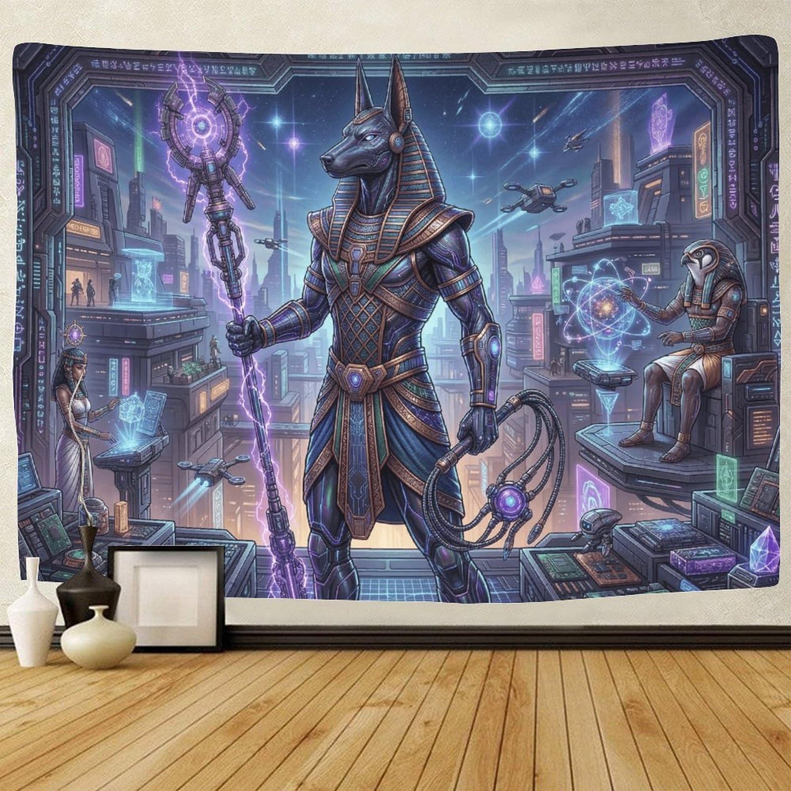 GPMNBCXZK Egyptian Anubis Futuristic Wall Decor 3D Printed Artistic Tapestry 130cmx150cm