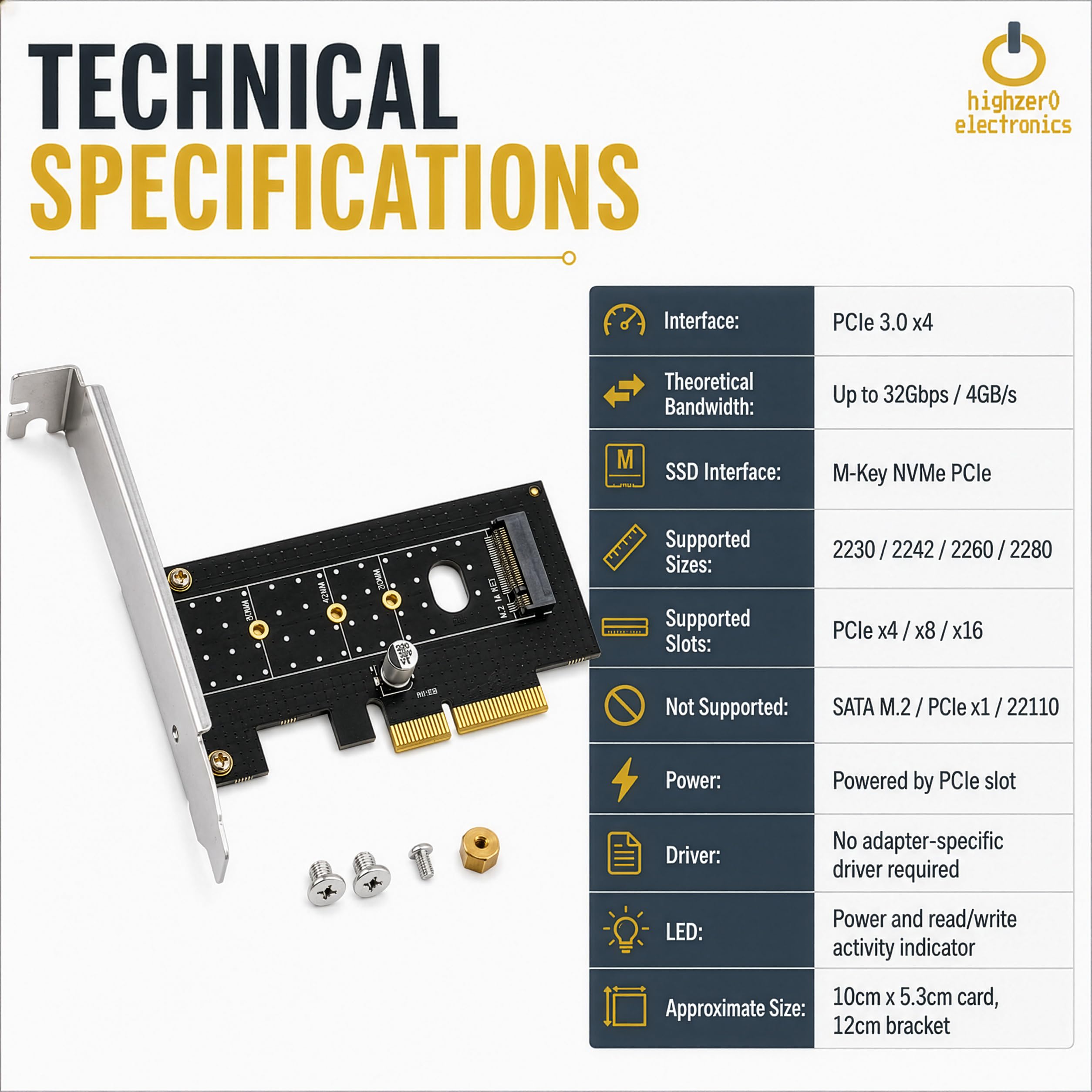 M.2 NVMe SSD NGFF to PCIE X4 Adapter M Key Interface Card Support PCI-e PCI Express 3.0 x4 2230-2280 Size M2 SSD M2 PCIE Adapter (M.2 SSD to PCIe x4)