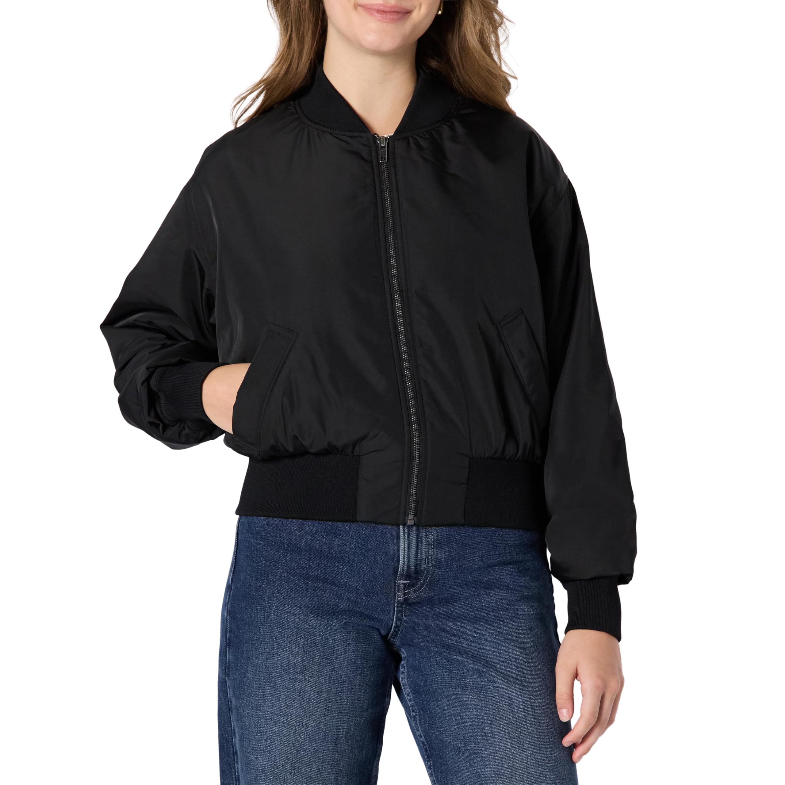 Amazon Essentials Women's (Demi's Pick) Relaxed-Fit Bomber Jacket, Black, S
