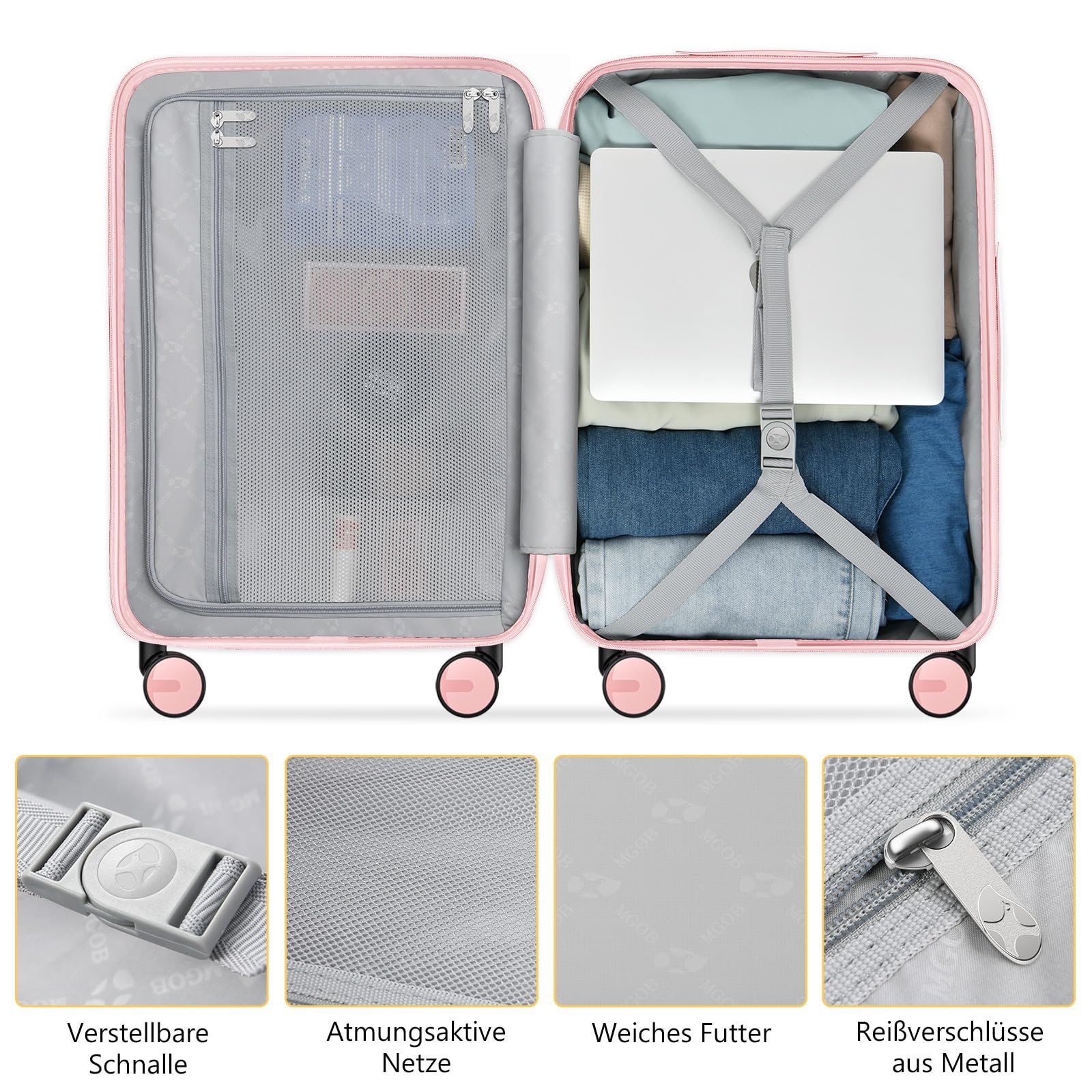 Valigia Bagaglio a Mano PC（Policarbonato） Trolley Rigida Valigie Cabina Ultra Leggero 4 Ruote Girevoli Doppie e TSA Lucchetto 58x39x24cm