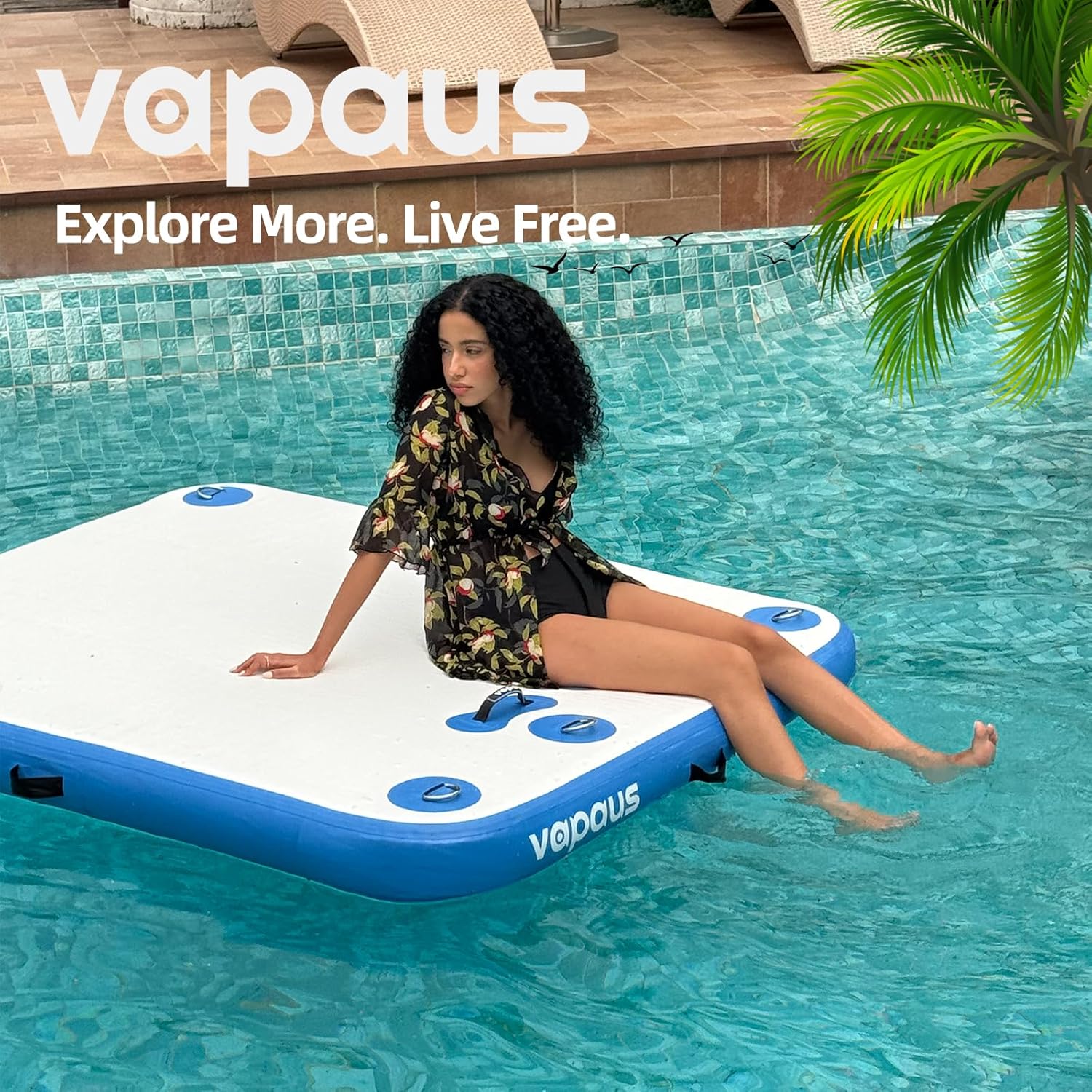 Vapaus Inflatable Floating Dock Air Dock Platform 6ft/8ft/10ft Non-Slip Inflatable Water Swim Mat Floating Island Raft for Pool Lake Beach Ocean Fishing Relaxing