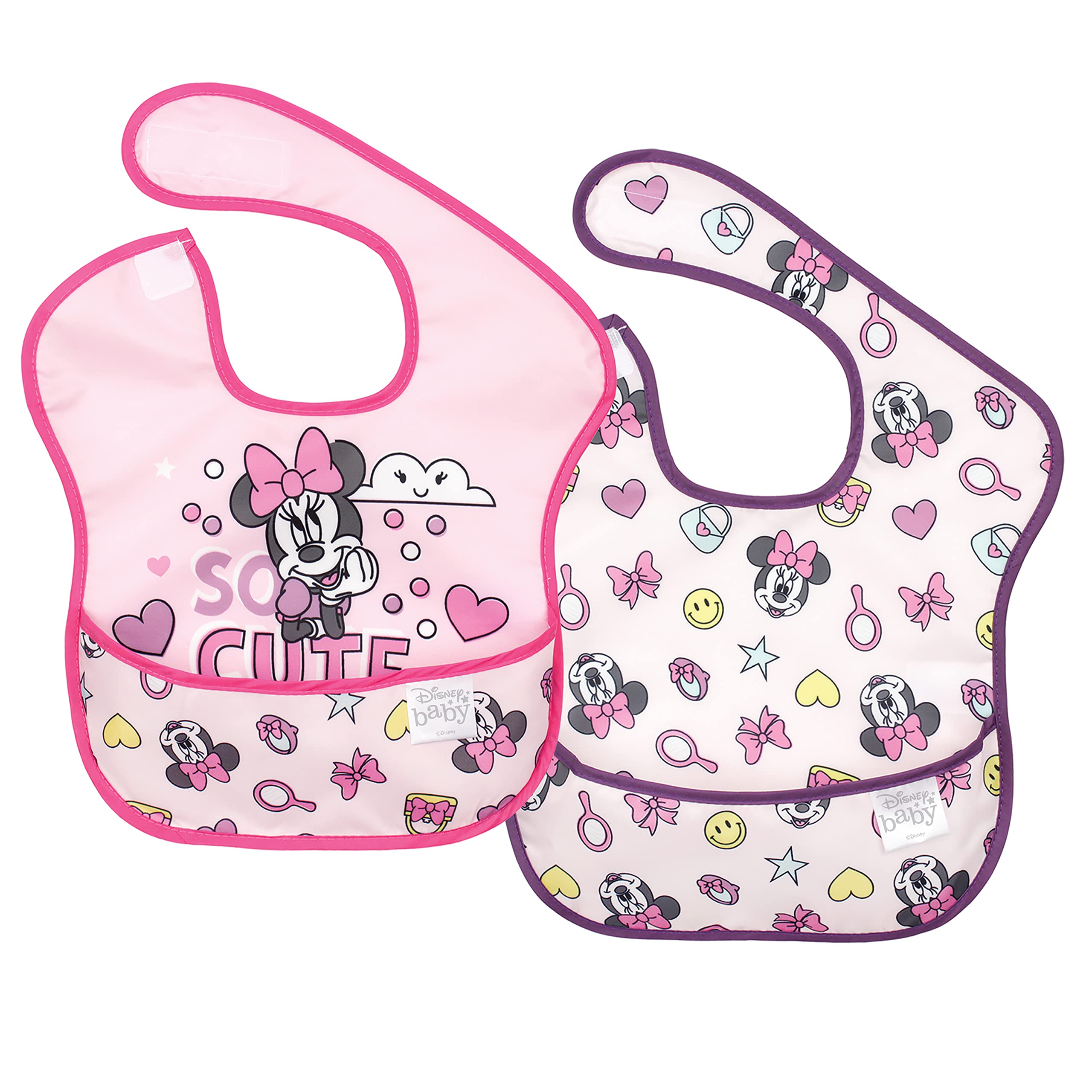 Bumkins Disney Minnie Mouse SuperBib, Baby Bib, Waterproof, Washable, Stain and Odor Resistant, 6-24 Months (Pack of 2)