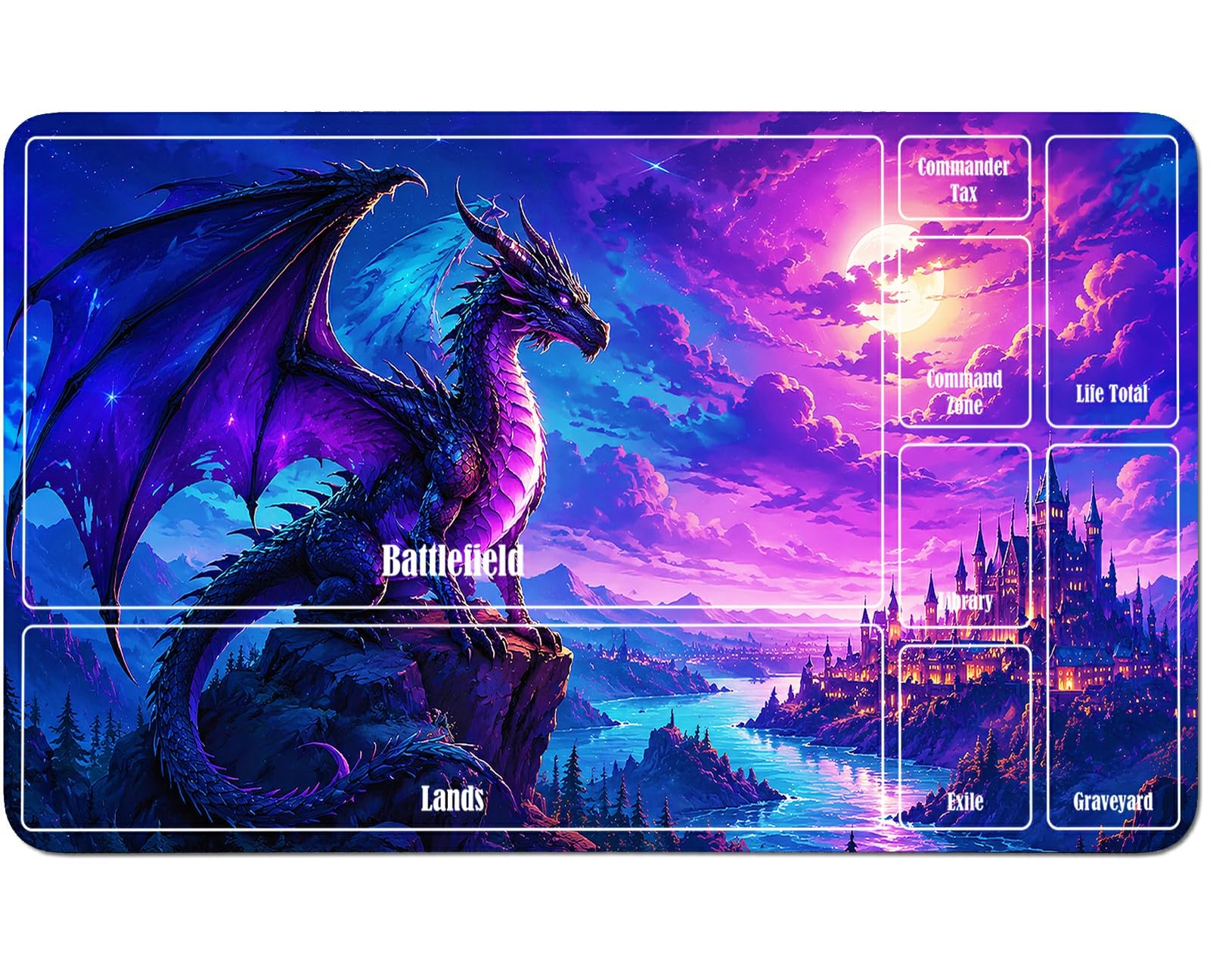 RWUTYTIUL Galaxy Creek Dragon for MTG Playmat 24 X 14 Inch, Stitched Card Game Mat for Commander Board TCG RPG CCG Desktop Tablet Mouse Pad for Enthusiasts Playing Accessories