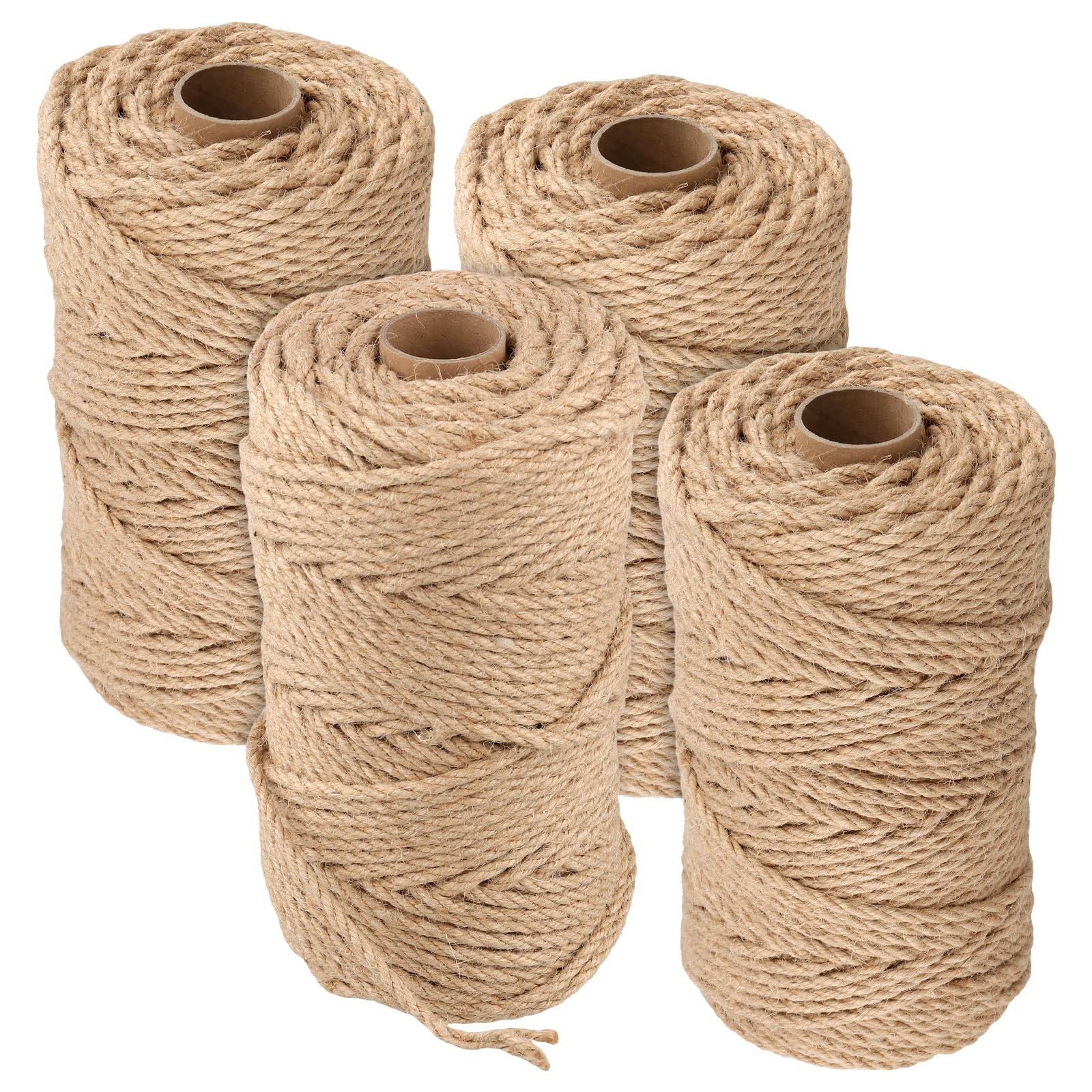 SOUJAP 4 Roll 4mm Jute Twine Rope, 100m / 328 Feet Hemp Cord Twisted String for DIY Crafts Gift Wrapping Bundling Gardening