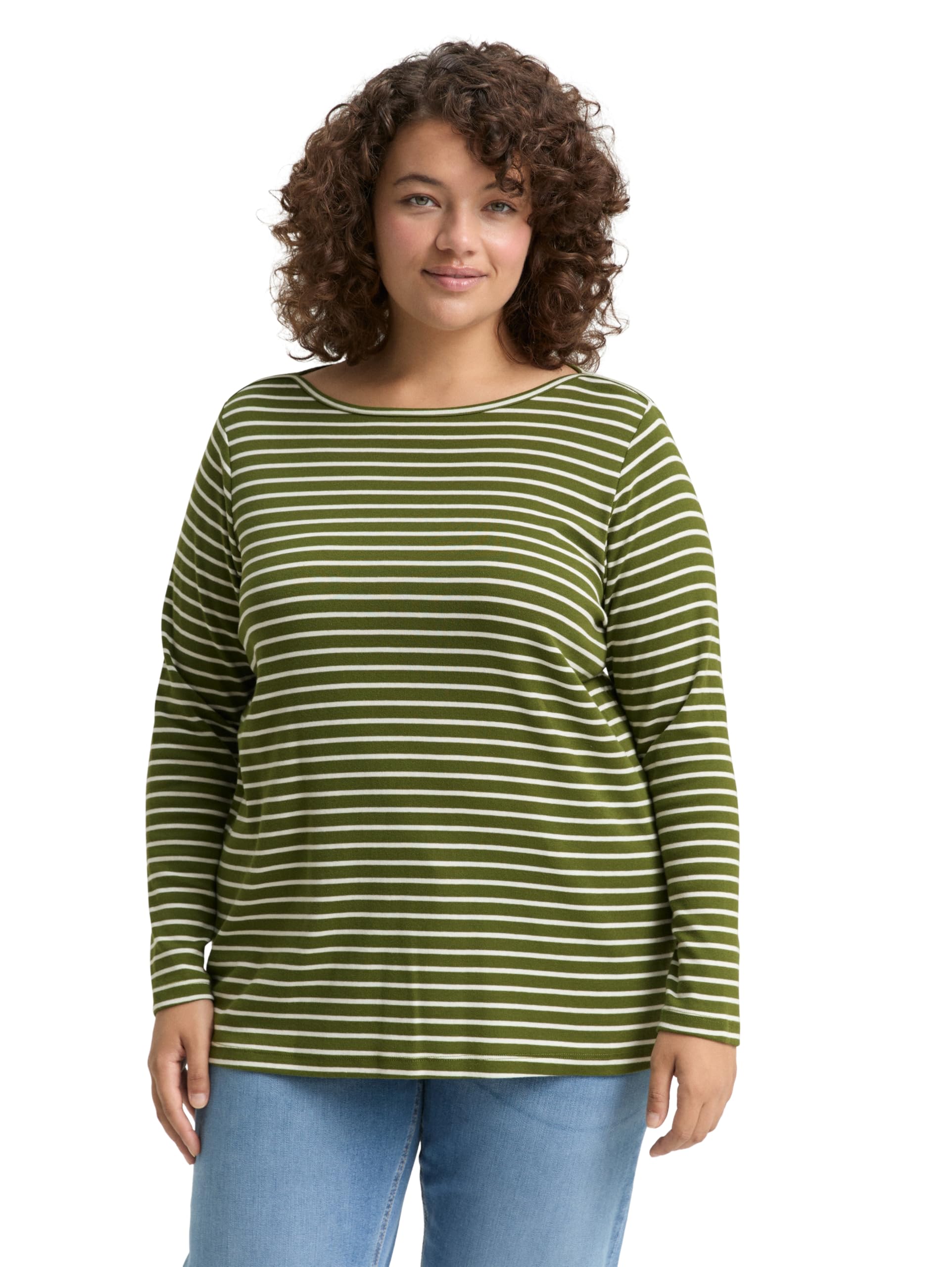Tom Tailor Damen 1048373 Plussize Plus Size - Langarmshirt mit Streifenmuster (1er Pack)