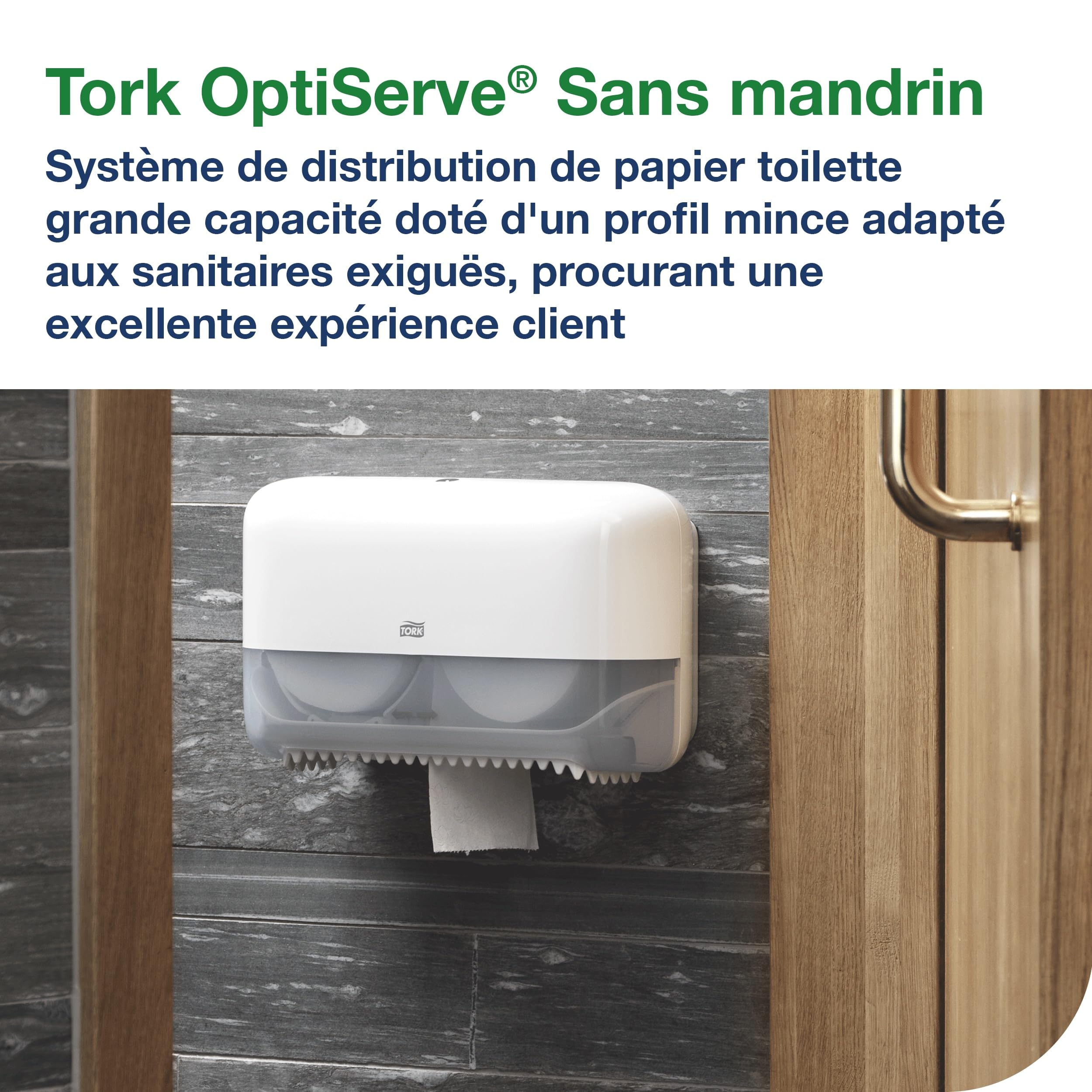 Tork Distributeur murale pour papier toilette rouleau mid-size sans mandrin blanc T7, gamme Elevation, 558040