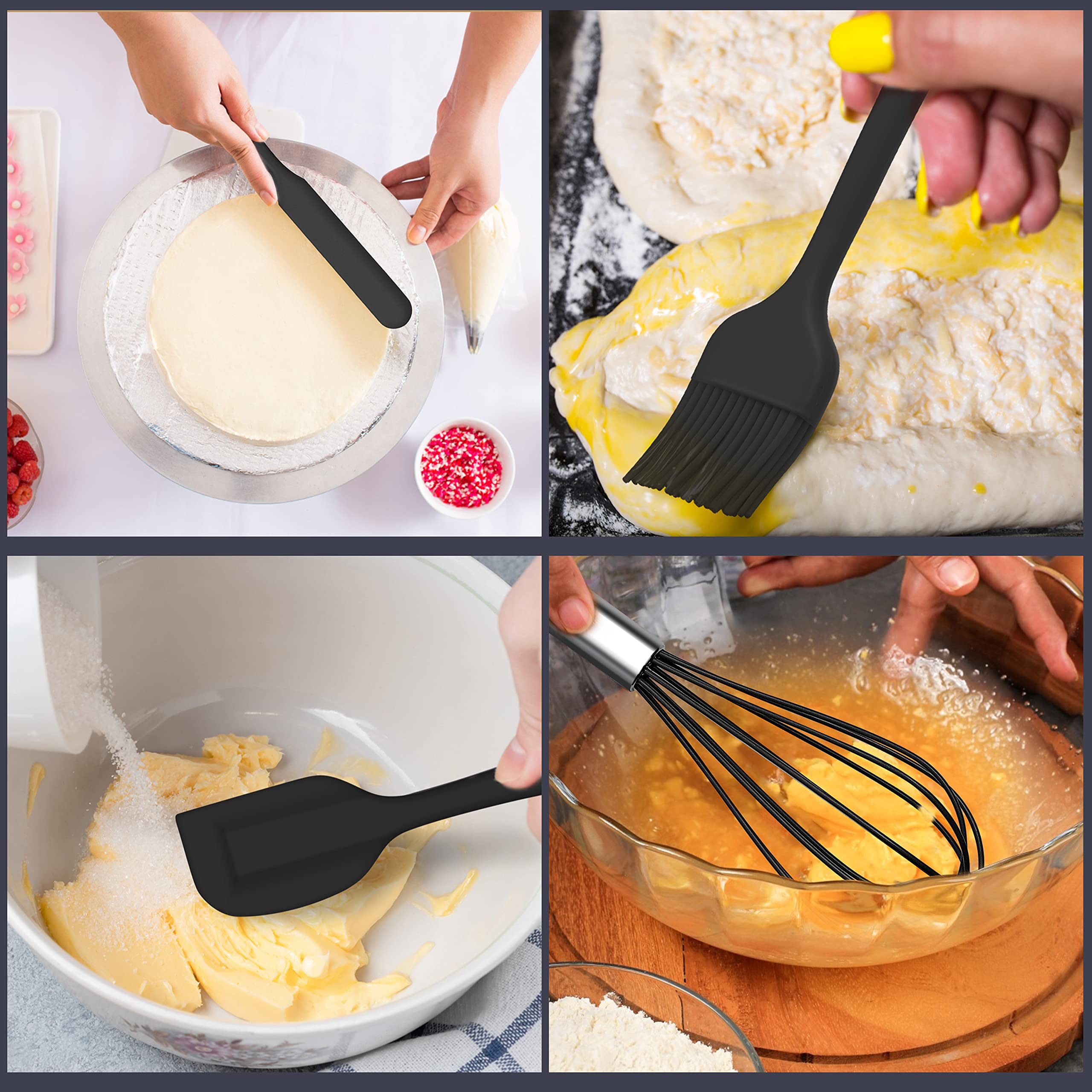 Herogo Set di utensili da cucina, 14 pezzi, in silicone, con supporto per utensili, resistenti al calore, set da cucina, lavabili in lavastoviglie, colore: nero