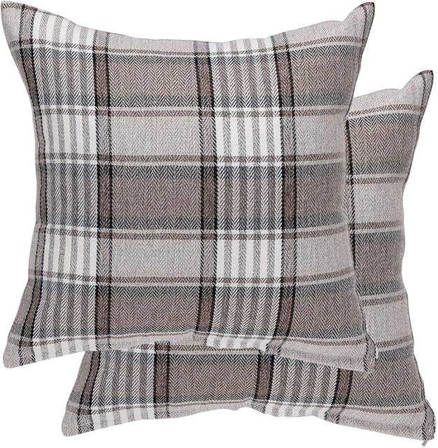 sourcing map Set of 2 Buffalo Check Plaid Throw Pillow Covers Farmhouse Decorative Square Pillow Covers for Sofa Couch Gray
