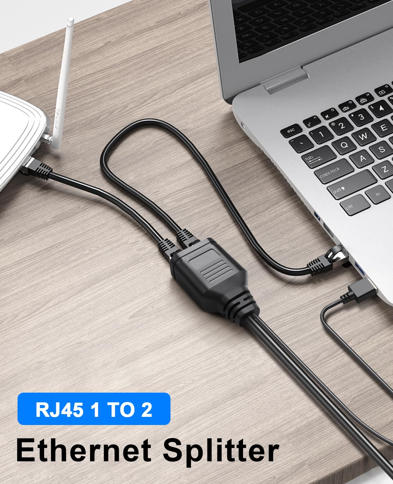 Duttek RJ45 Splitter Cable 0.65Ft, 100Mbps RJ45 1 in 2 Y Splitter Cable, RJ45 Network Male to Dual Female Ethernet Adapter Cable with Power USB2.0 Cable 40cm for Cat7/6/5.(Simultaneously Internet)