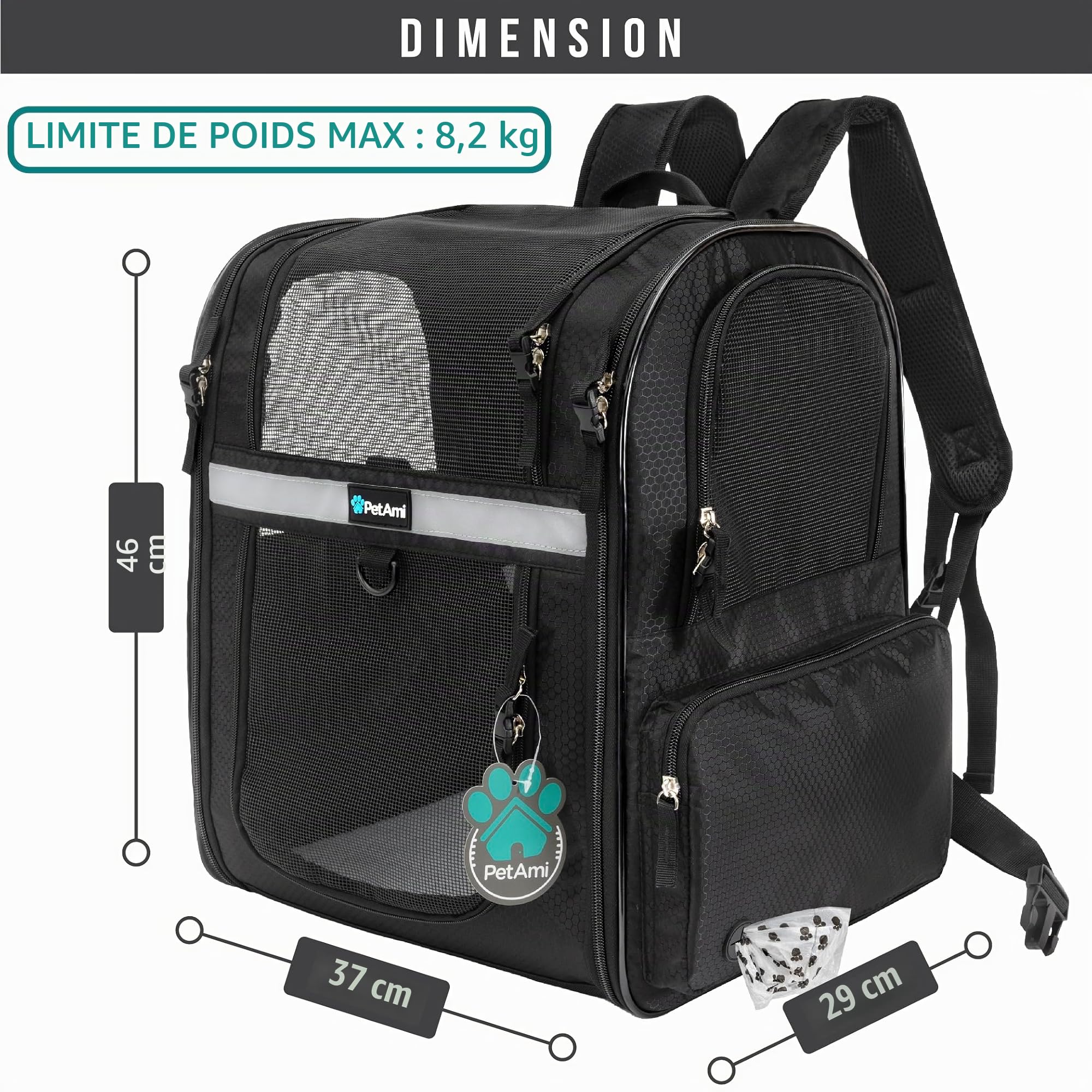 PetAmi Sac à Dos de Transport ventilé pour Petit et Grand Chat, Animal de Compagnie, Chiots, Sac à Dos de randonnée ventilé, approuvé par Les compagnies aériennes, Soutien Dorsal de sécurité, Camping