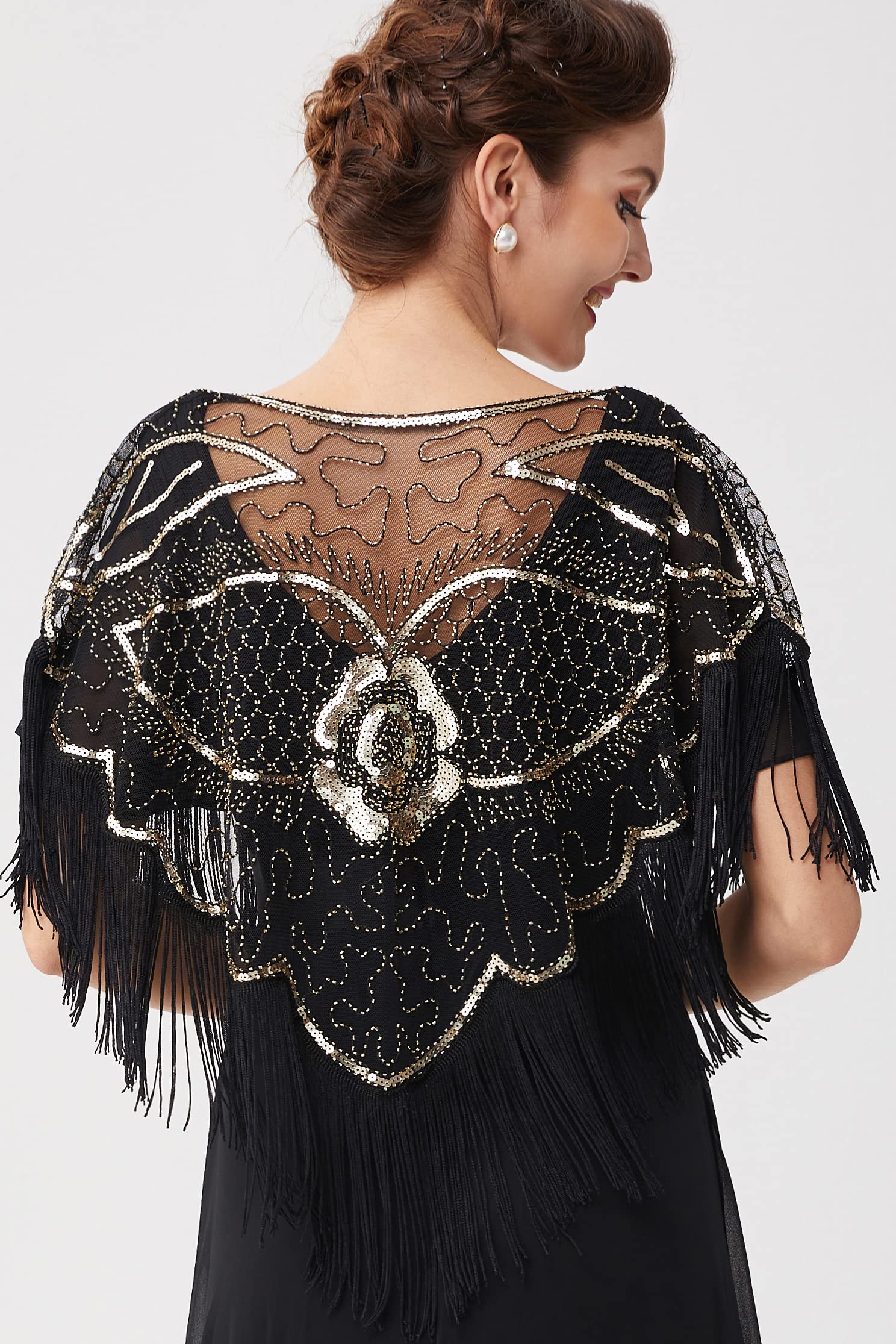 Coucoland 1920s Stola da donna, con paillettes, per abito da sera, stile anni 20, stile Gatsby
