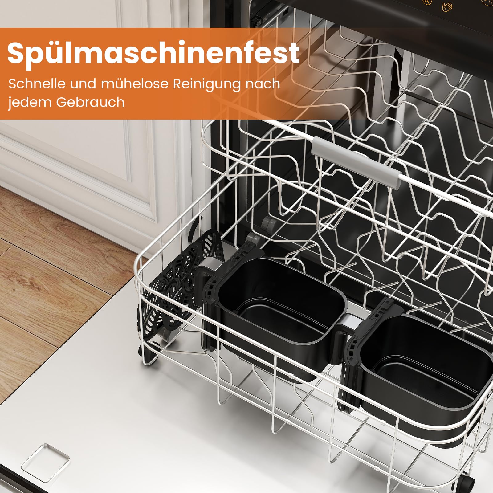 COSTWAY Frytkownica na gorące powietrze, 2 komory, 8,5 l z okienkiem, wykończenie Sync Cook & Match Finish, cyfrowy ekran dotykowy i gorące powietrze 360°, 2100 W, nadaje się do mycia w zmywarce