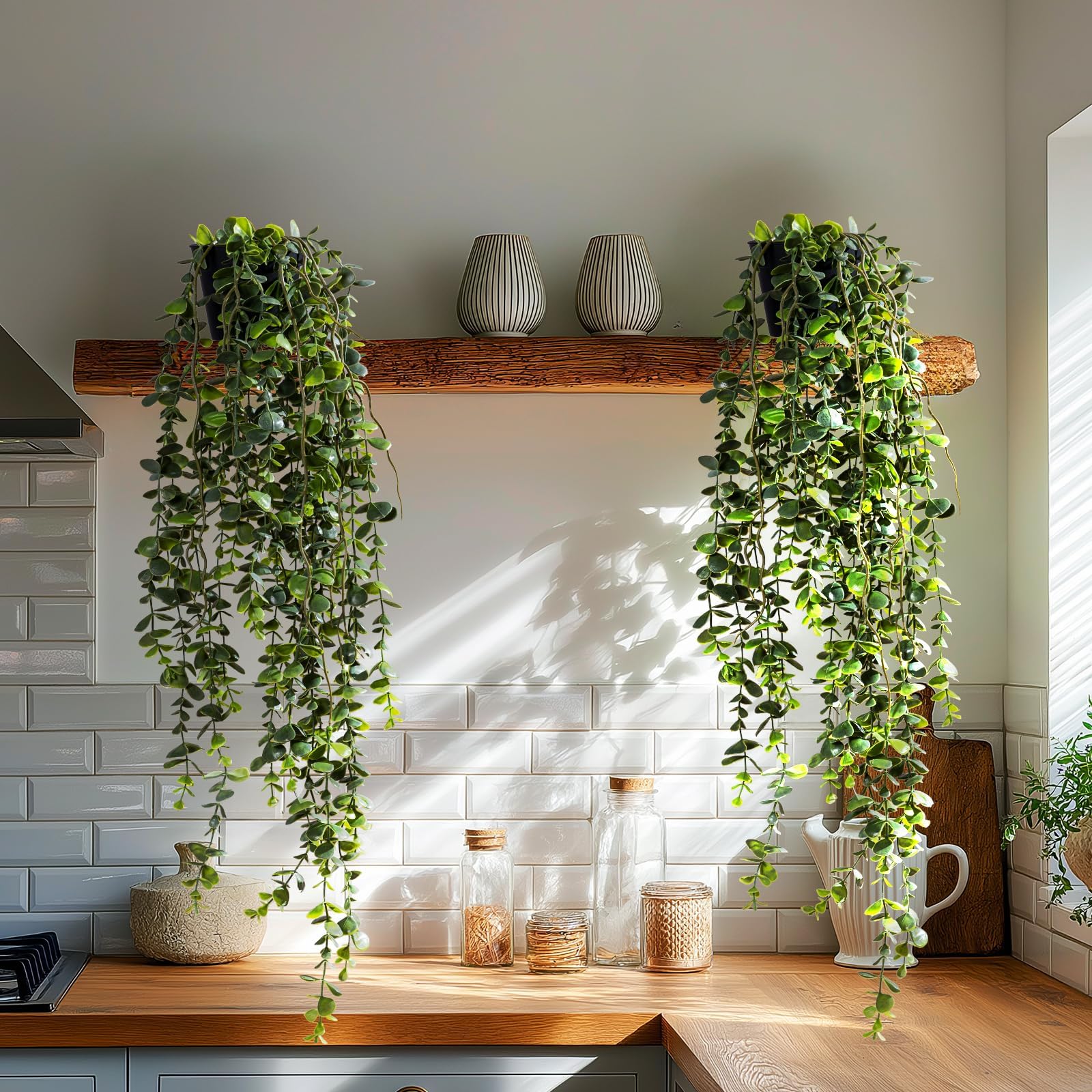 Artificial Hanging Plant 2 Pcs Faux Plant Ivy Vine Faux Eucalyptus Vines Fake Potted Greenery for Wall Living
