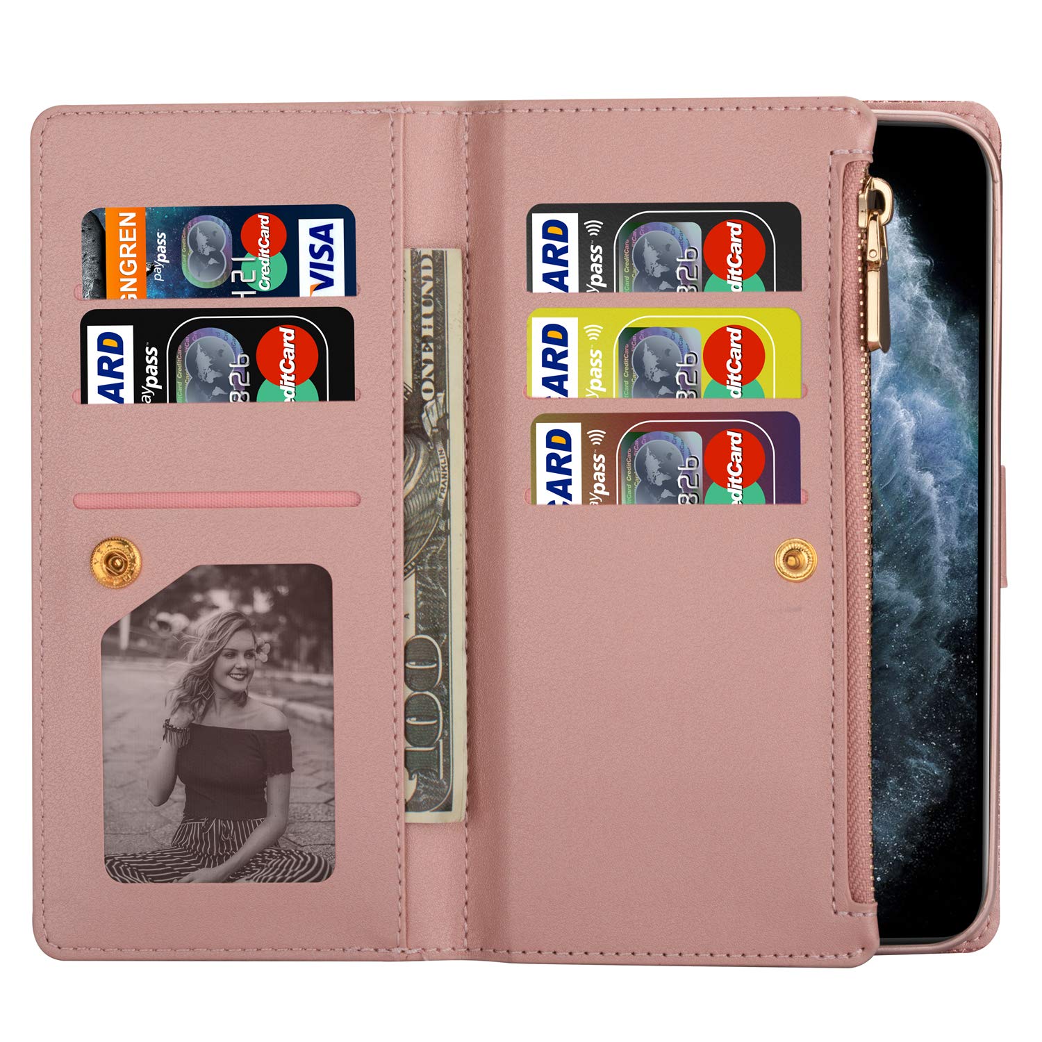 Brillantini Cover per Redmi Note 10 PRO,Custodia Redmi Note 10 PRO, Flip Custodia Glitter Cerniera Luccichio Double Layer Portafoglio con 9 Porta Carte Flip Chiusura per Redmi Note 10 PRO - Oro