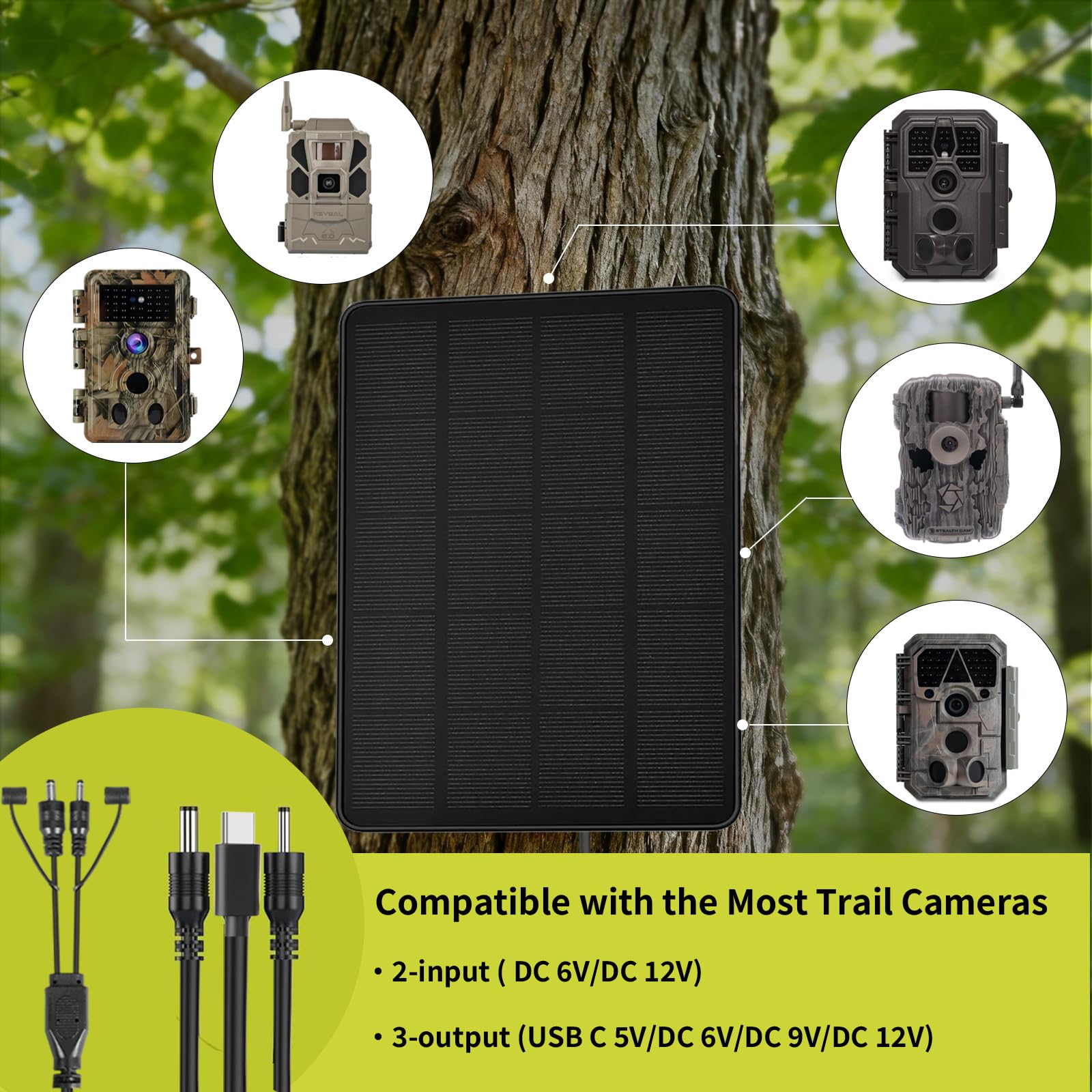 LIYVZ Panel solar de 3 W para cámara de rastreo CC 6 V/12 V, kit de panel solar con batería recargable integrada de 5000 mAh para cámara de caza, 6.5 x 4.5 pulgadas (panel solar para cámara de sendero