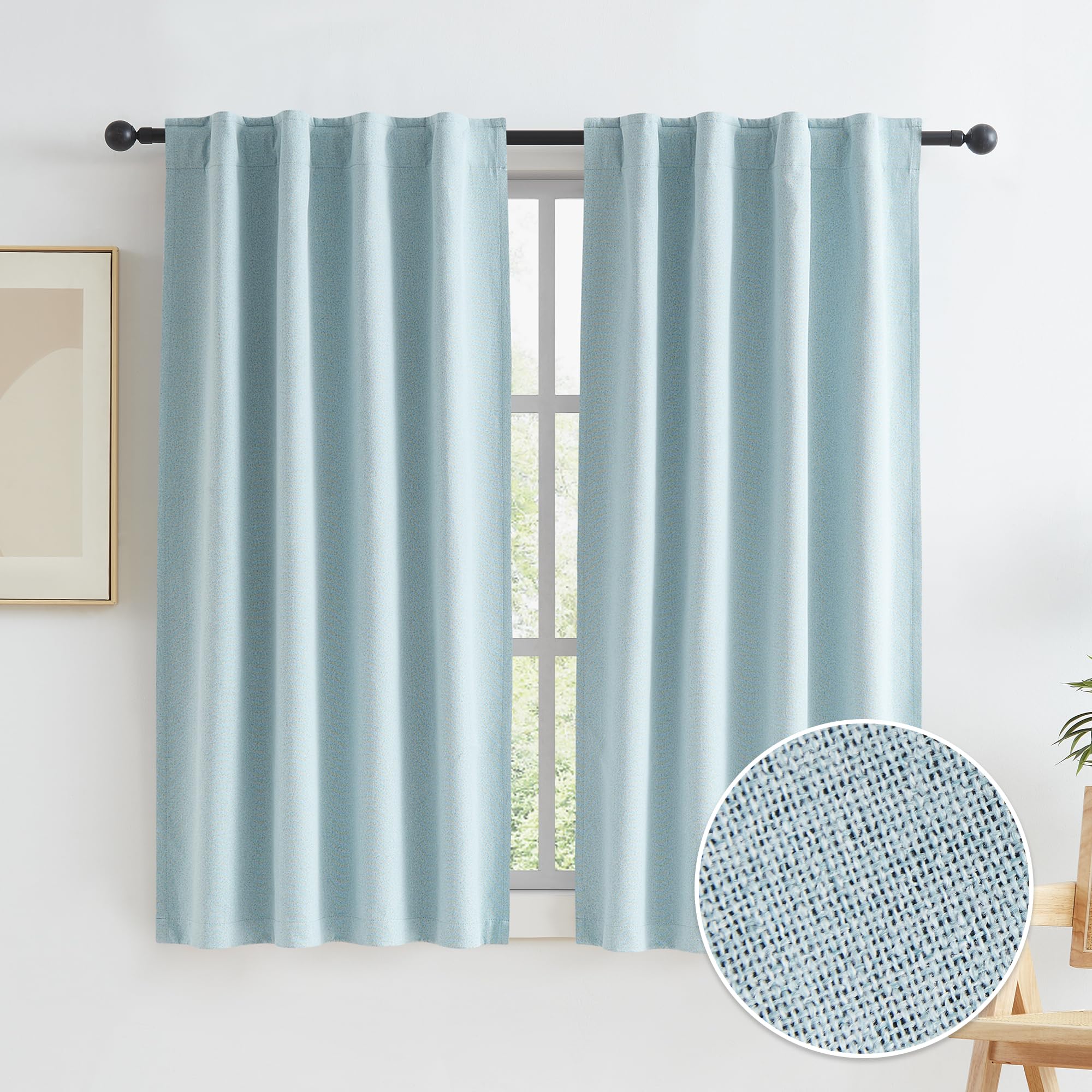 KEQIAOSUOCAI Short Blackout Curtains Light Blue - 45 Inch Windwo Blinds & Shades for RV, Narrow Wide Draperies for Bathroom Kids Nursery Bedroom W34 x L45 Back Tab Loop Pocket, 2 Panels Set — image 1